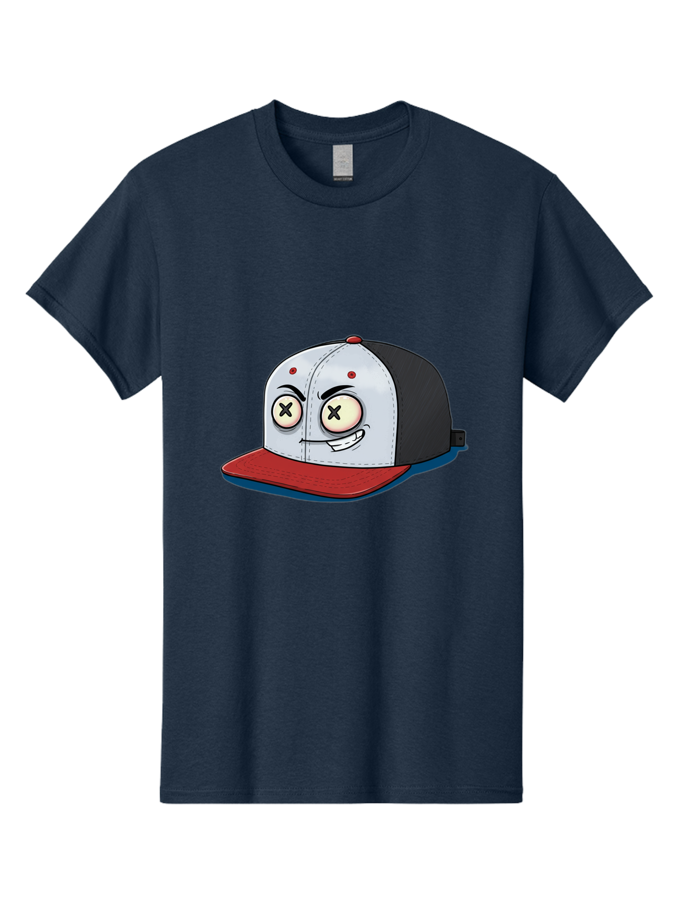Black-White-Red-Cap Men'S Graphic Tee, 100% Cotton, Comfortable Casual Summer Wear, Machine Washable, Cartoon Hat, Dead Eyes, Black And White Cap, Red Brim, Smiling Face, Quirky Character, Funny Design, Kawaii Style, Anime Influence, Bac635 13