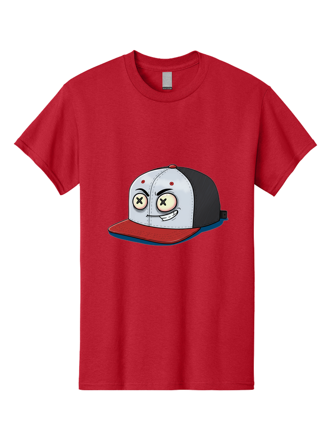 Black-White-Red-Cap Men'S Graphic Tee, 100% Cotton, Comfortable Casual Summer Wear, Machine Washable, Cartoon Hat, Dead Eyes, Black And White Cap, Red Brim, Smiling Face, Quirky Character, Funny Design, Kawaii Style, Anime Influence, Bac635 4