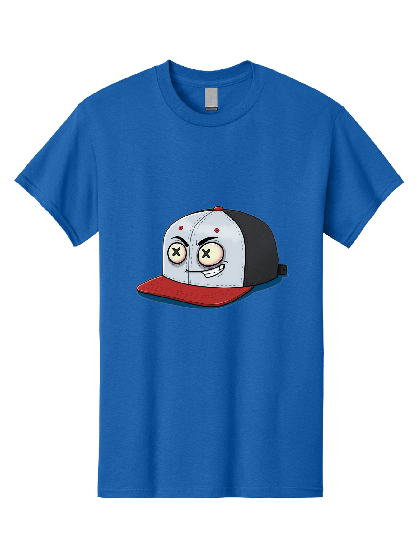 Black-White-Red-Cap Men'S Graphic Tee, 100% Cotton, Comfortable Casual Summer Wear, Machine Washable, Cartoon Hat, Dead Eyes, Black And White Cap, Red Brim, Smiling Face, Quirky Character, Funny Design, Kawaii Style, Anime Influence, Bac635 12