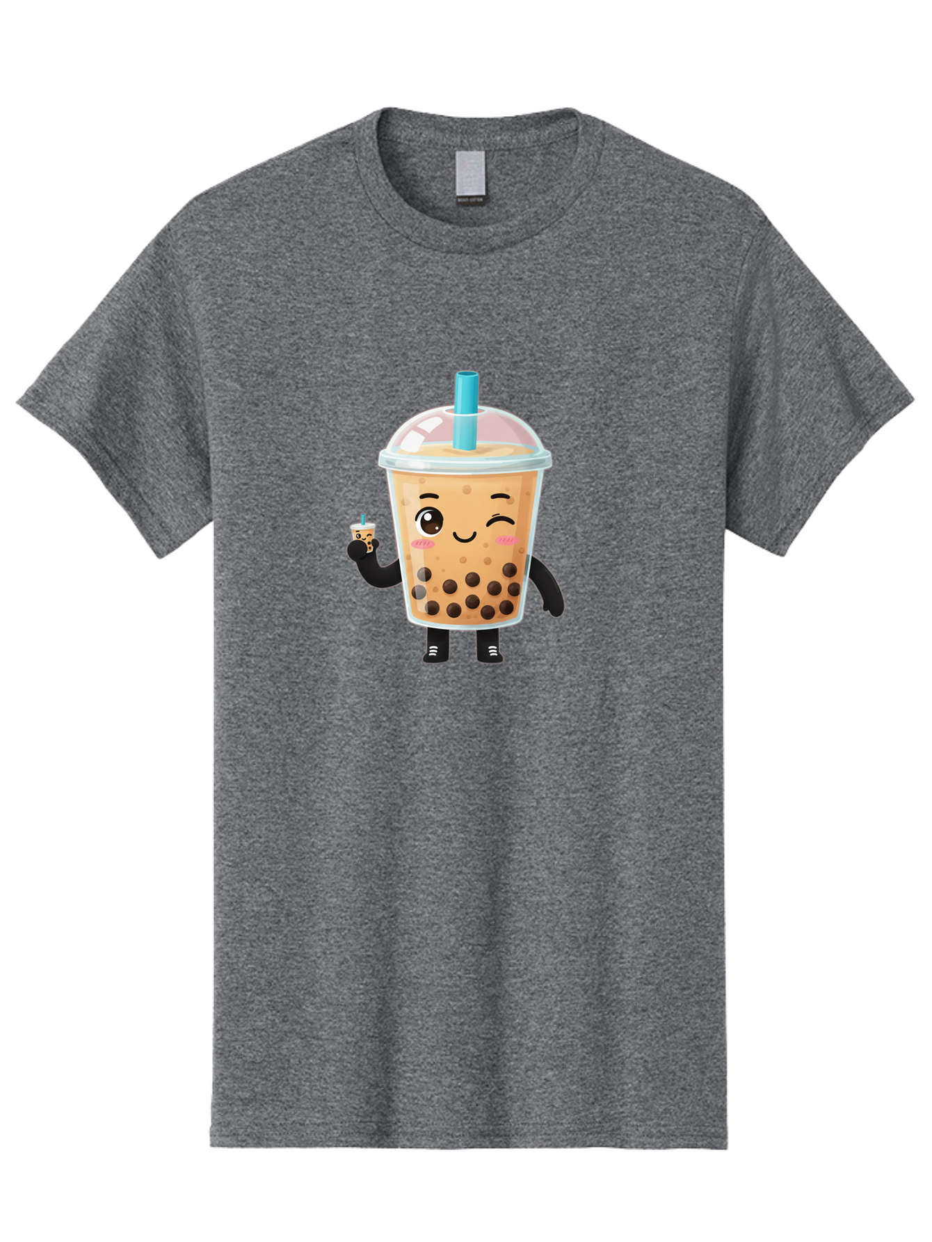 Boba-Character Men'S Graphic Tee, 100% Cotton, Comfortable Casual Summer Wear, Machine Washable, Boba Tea, Bubble Tea, Cute Character, Smiling Cup, Black Boba, Tea Drink, Beverage Character, Happy Face, Cartoon Style, Tea Lover Bac644 1