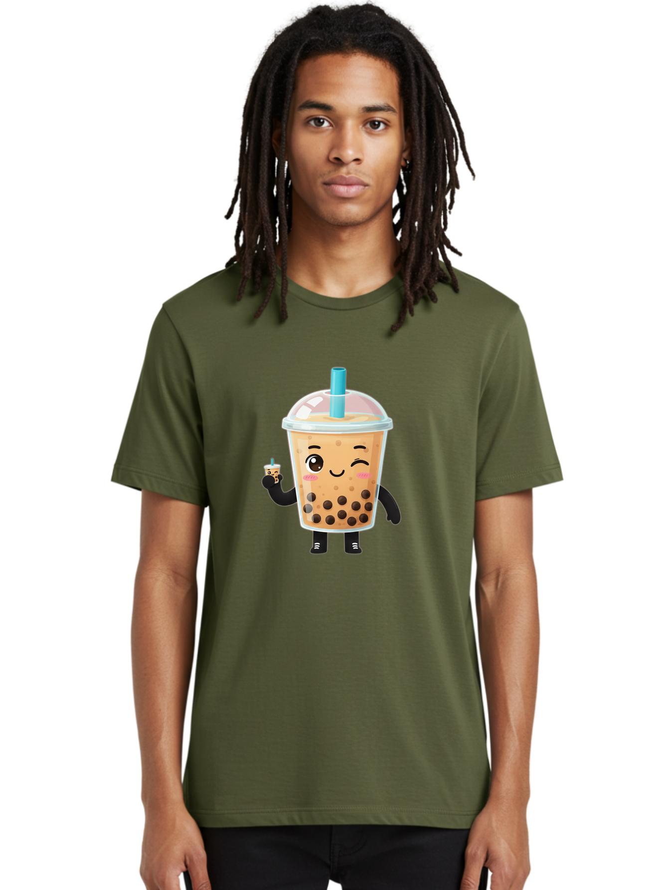 Boba-Character Men'S Graphic Tee, 100% Cotton, Comfortable Casual Summer Wear, Machine Washable, Boba Tea, Bubble Tea, Cute Character, Smiling Cup, Black Boba, Tea Drink, Beverage Character, Happy Face, Cartoon Style, Tea Lover Bac644 28