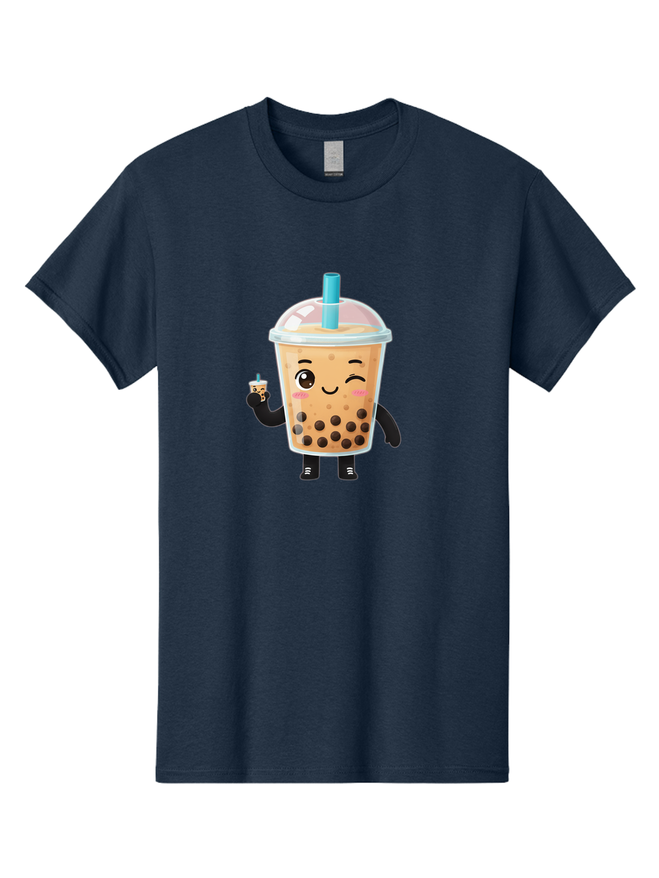 Boba-Character Men'S Graphic Tee, 100% Cotton, Comfortable Casual Summer Wear, Machine Washable, Boba Tea, Bubble Tea, Cute Character, Smiling Cup, Black Boba, Tea Drink, Beverage Character, Happy Face, Cartoon Style, Tea Lover Bac644 2