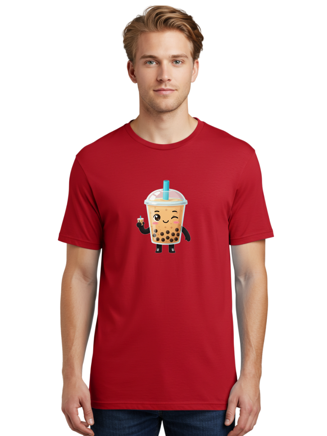 Boba-Character Men'S Graphic Tee, 100% Cotton, Comfortable Casual Summer Wear, Machine Washable, Boba Tea, Bubble Tea, Cute Character, Smiling Cup, Black Boba, Tea Drink, Beverage Character, Happy Face, Cartoon Style, Tea Lover Bac644 29