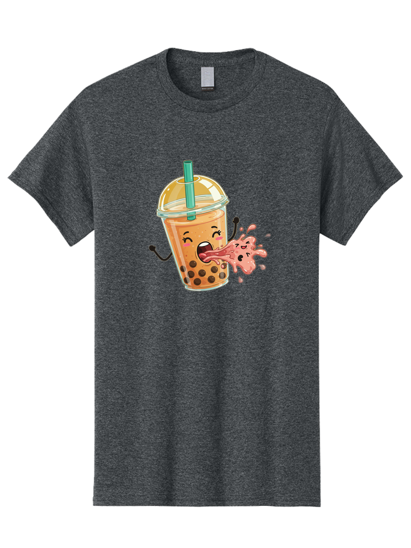 Boba-Face Men'S Graphic Tee, 100% Cotton, Comfortable Casual Summer Wear, Machine Washable, Cartoon Bubble Tea, Boba Drink, Spitting Tea, Cute Character, Funny Illustration, Kawaii Art, Tea Lover, Bubble Tea Lover, Straw, Boba, Milk Tea Bac647 9