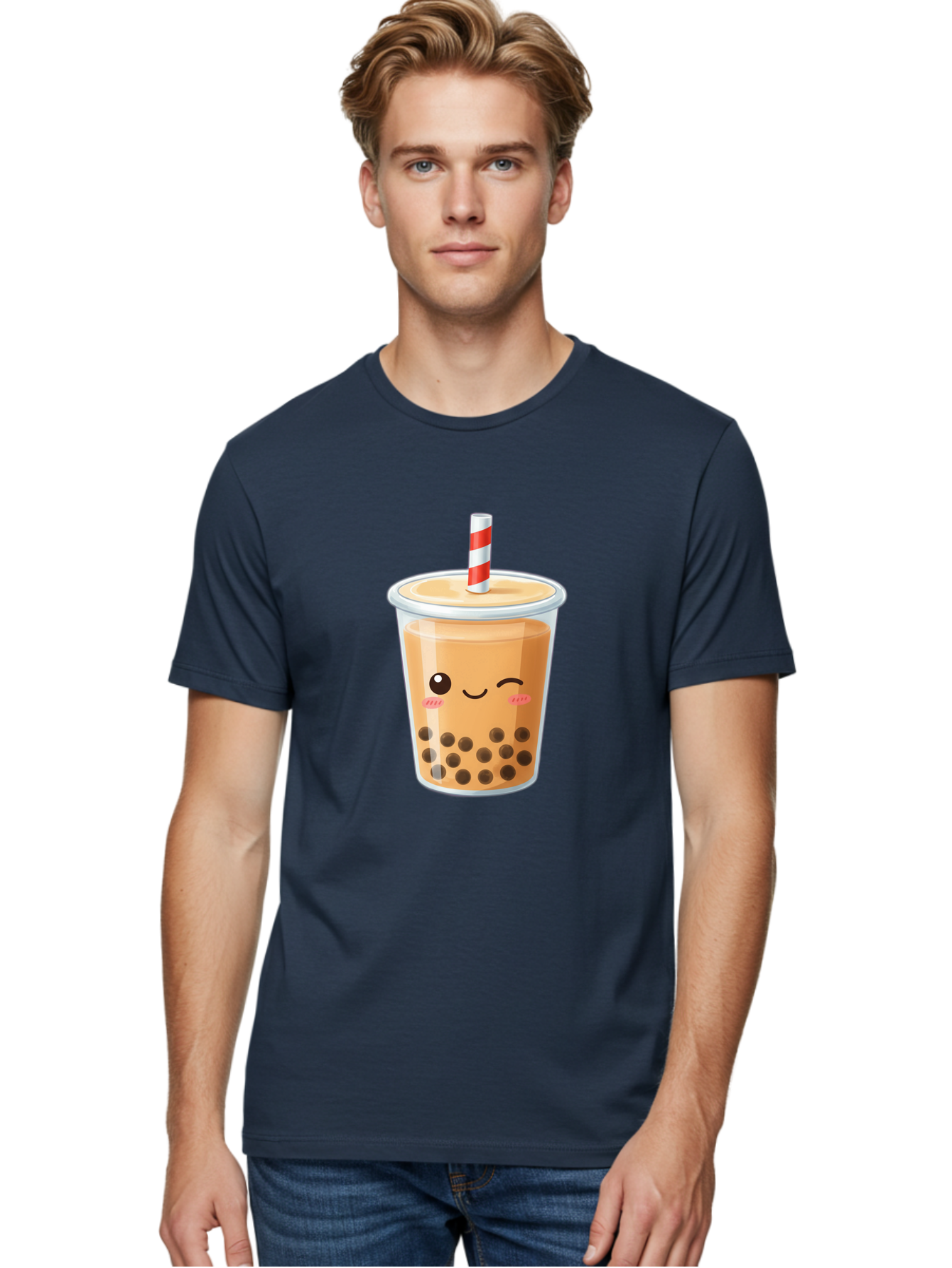 Boba-Tea-18 Men'S Graphic Tee, 100% Cotton, Comfortable Casual Summer Wear, Machine Washable, Boba Tea, Milk Tea, Cartoon Character, Cute Drink, Bubble Tea With Straw, Smiling Face, Adorable Beverage, Boba, Tea Lover Bac659 30