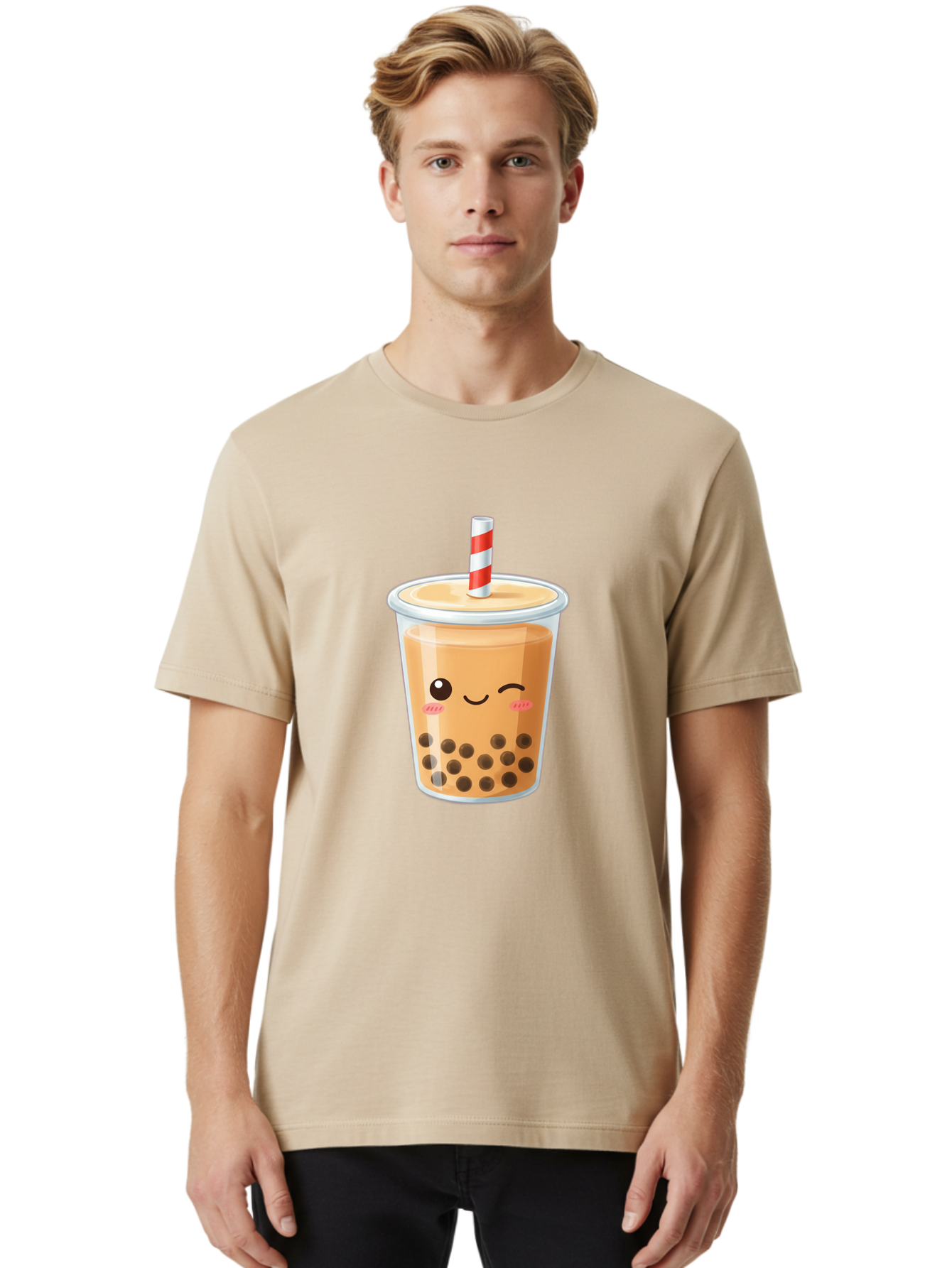 Boba-Tea-18 Men'S Graphic Tee, 100% Cotton, Comfortable Casual Summer Wear, Machine Washable, Boba Tea, Milk Tea, Cartoon Character, Cute Drink, Bubble Tea With Straw, Smiling Face, Adorable Beverage, Boba, Tea Lover Bac659 29