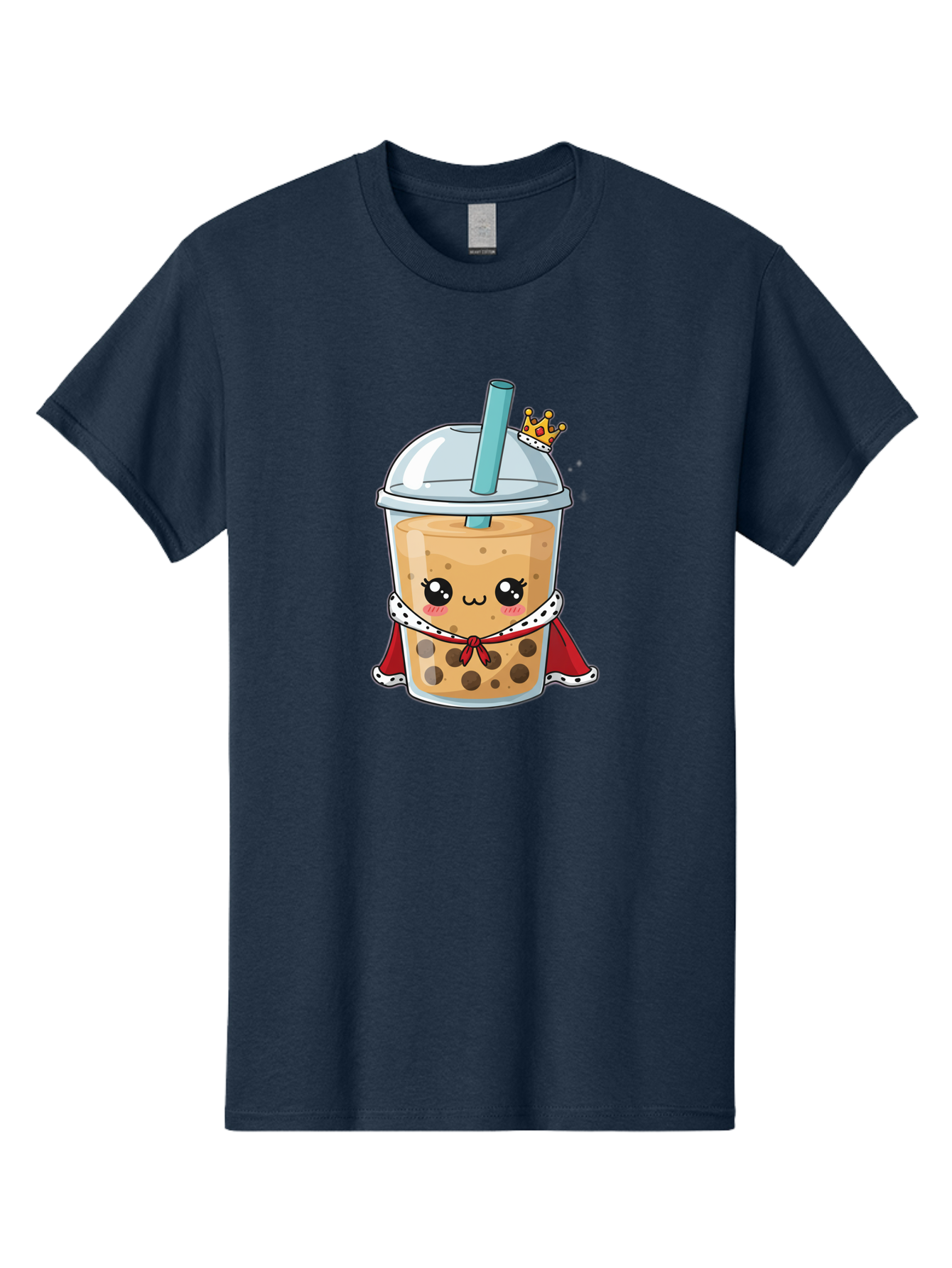Boba-Tea-King Men'S Graphic Tee, 100% Cotton, Comfortable Casual Summer Wear, Machine Washable, Cute Boba Tea, Cartoon Character, Milk Tea, Bubble Tea, Boba Drink, Royal Crown, Red Cape, White Trim, Kawaii, Boba Lover, Tea Enthusiast Bac671 1