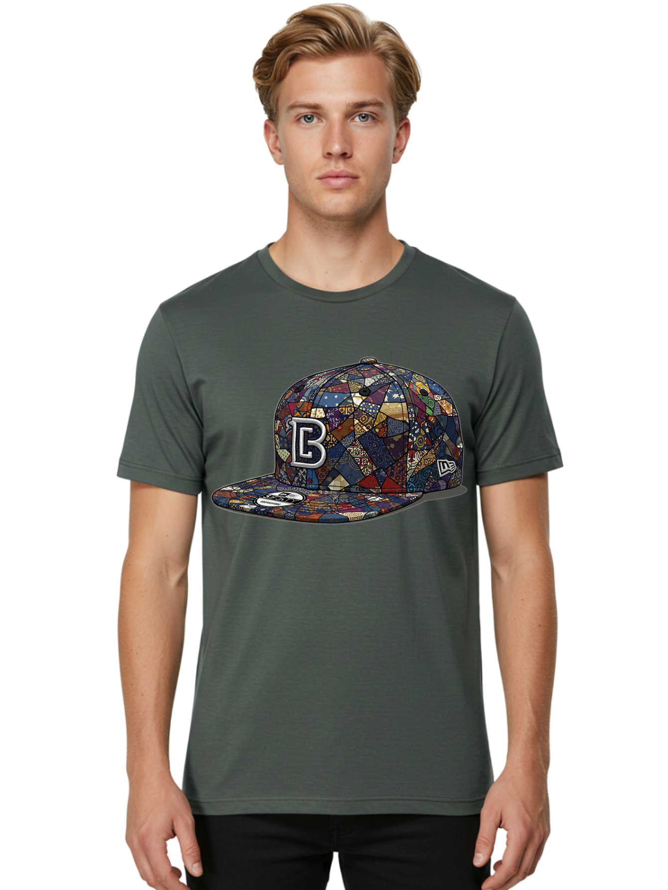 Brooklyn-Baseball-Cap Men'S Graphic Tee, 100% Cotton, Comfortable Casual Summer Wear, Machine Washable, Baseball Cap, Mosaic Pattern, Colorful Design, B Logo, New Era Brand, Sports Apparel, Fashion Accessory, Trendy Hat, Casual Wear, Bac682 27