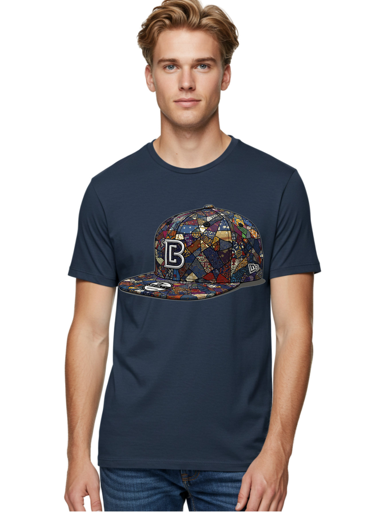Brooklyn-Baseball-Cap Men'S Graphic Tee, 100% Cotton, Comfortable Casual Summer Wear, Machine Washable, Baseball Cap, Mosaic Pattern, Colorful Design, B Logo, New Era Brand, Sports Apparel, Fashion Accessory, Trendy Hat, Casual Wear, Bac682 26