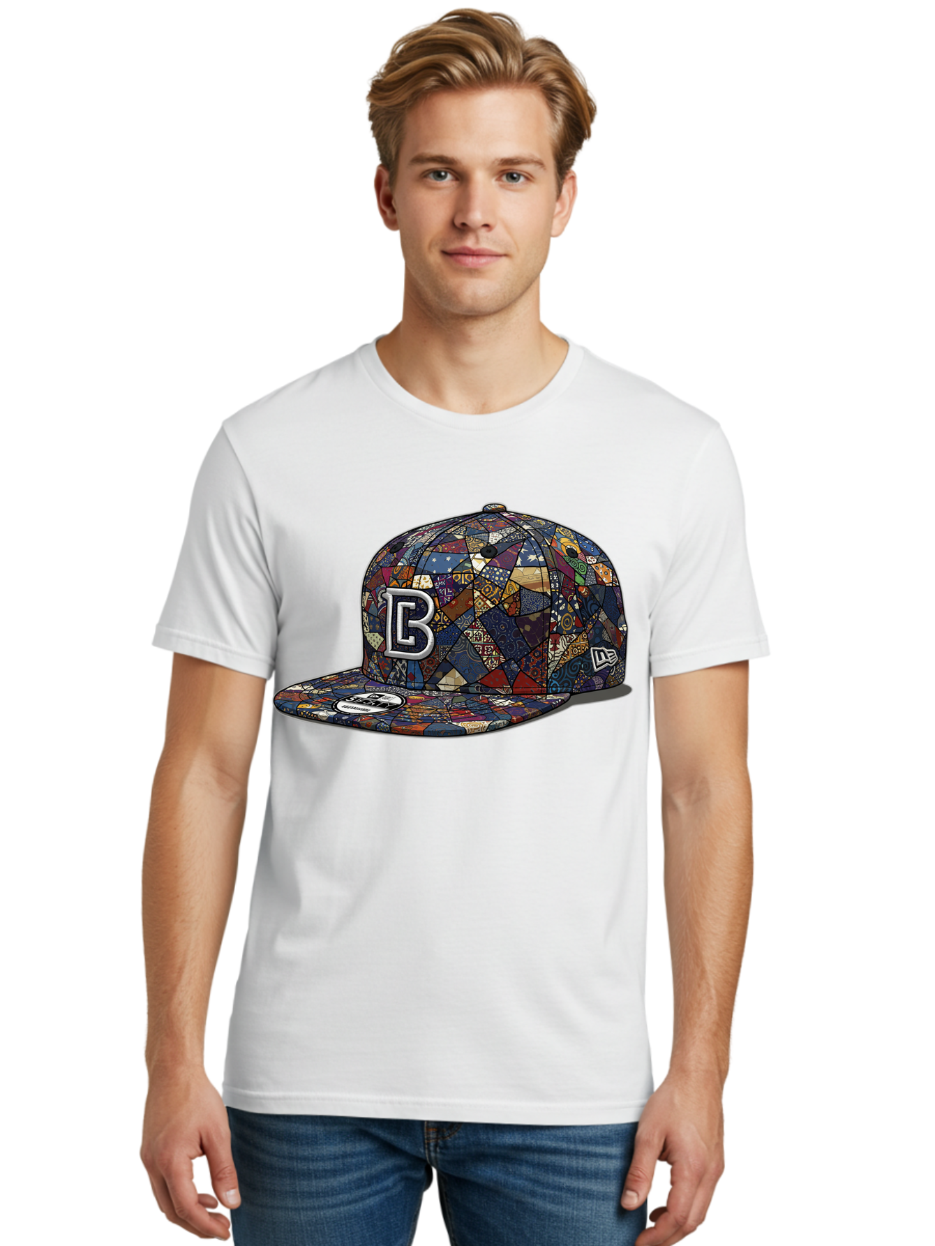 Brooklyn-Baseball-Cap Men'S Graphic Tee, 100% Cotton, Comfortable Casual Summer Wear, Machine Washable, Baseball Cap, Mosaic Pattern, Colorful Design, B Logo, New Era Brand, Sports Apparel, Fashion Accessory, Trendy Hat, Casual Wear, Bac682 17