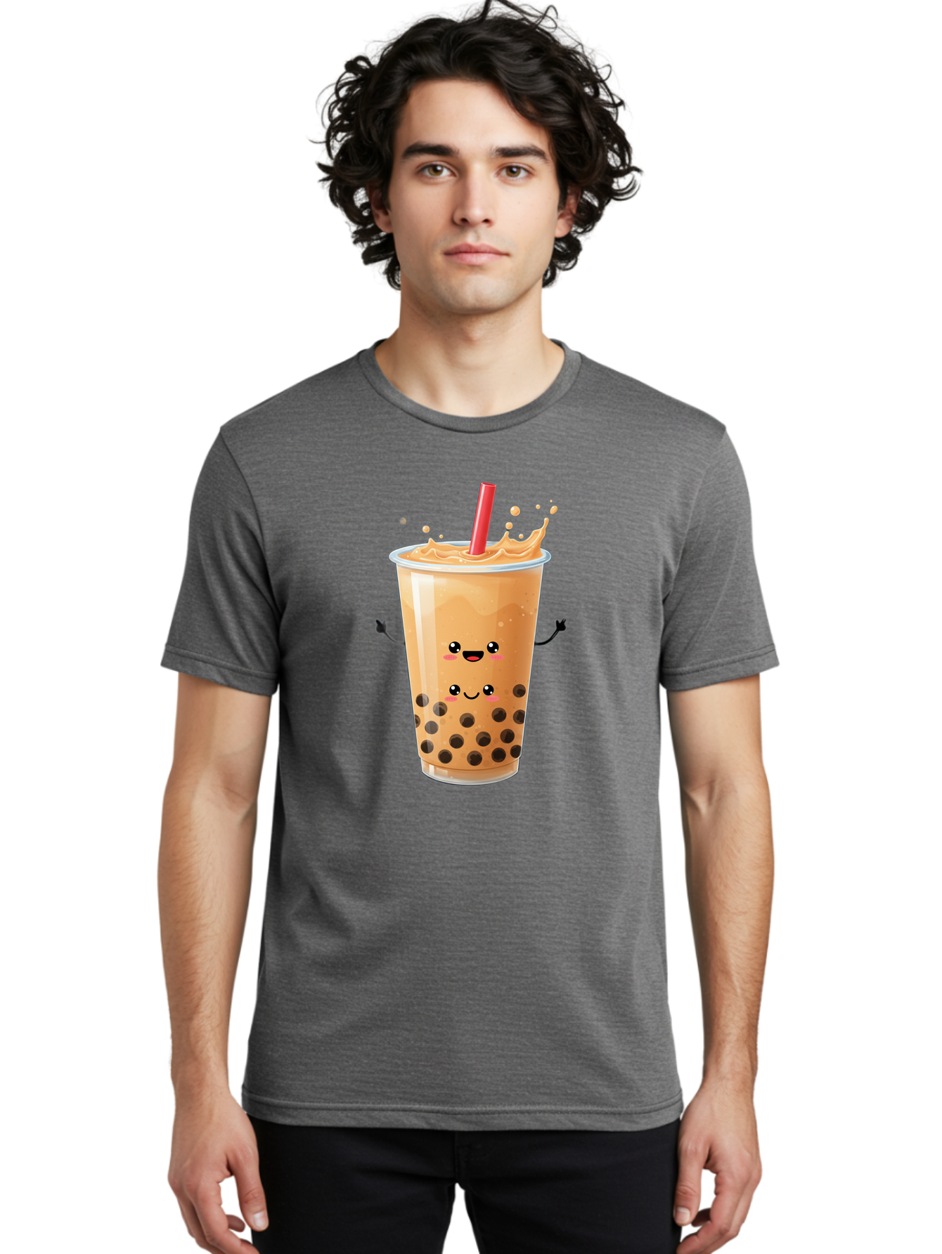 Bubble-Milk-Tea-4 Men'S Graphic Tee, 100% Cotton, Comfortable Casual Summer Wear, Machine Washable, Cartoon Bubble Tea, Boba Tea, Milk Tea, Kawaii Drink, Cute Beverage, Smiling Drink, Asian Drink Culture, Tea Lover Bac686 27