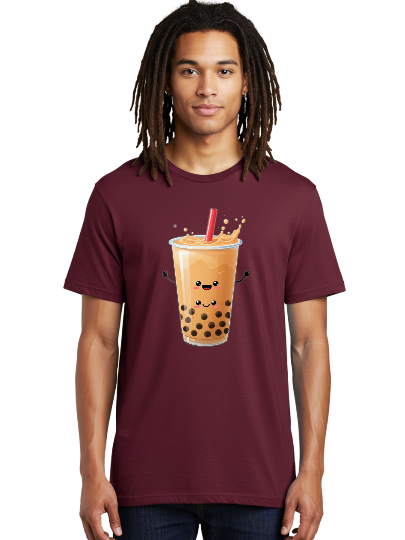Bubble-Milk-Tea-4 Men'S Graphic Tee, 100% Cotton, Comfortable Casual Summer Wear, Machine Washable, Cartoon Bubble Tea, Boba Tea, Milk Tea, Kawaii Drink, Cute Beverage, Smiling Drink, Asian Drink Culture, Tea Lover Bac686 30