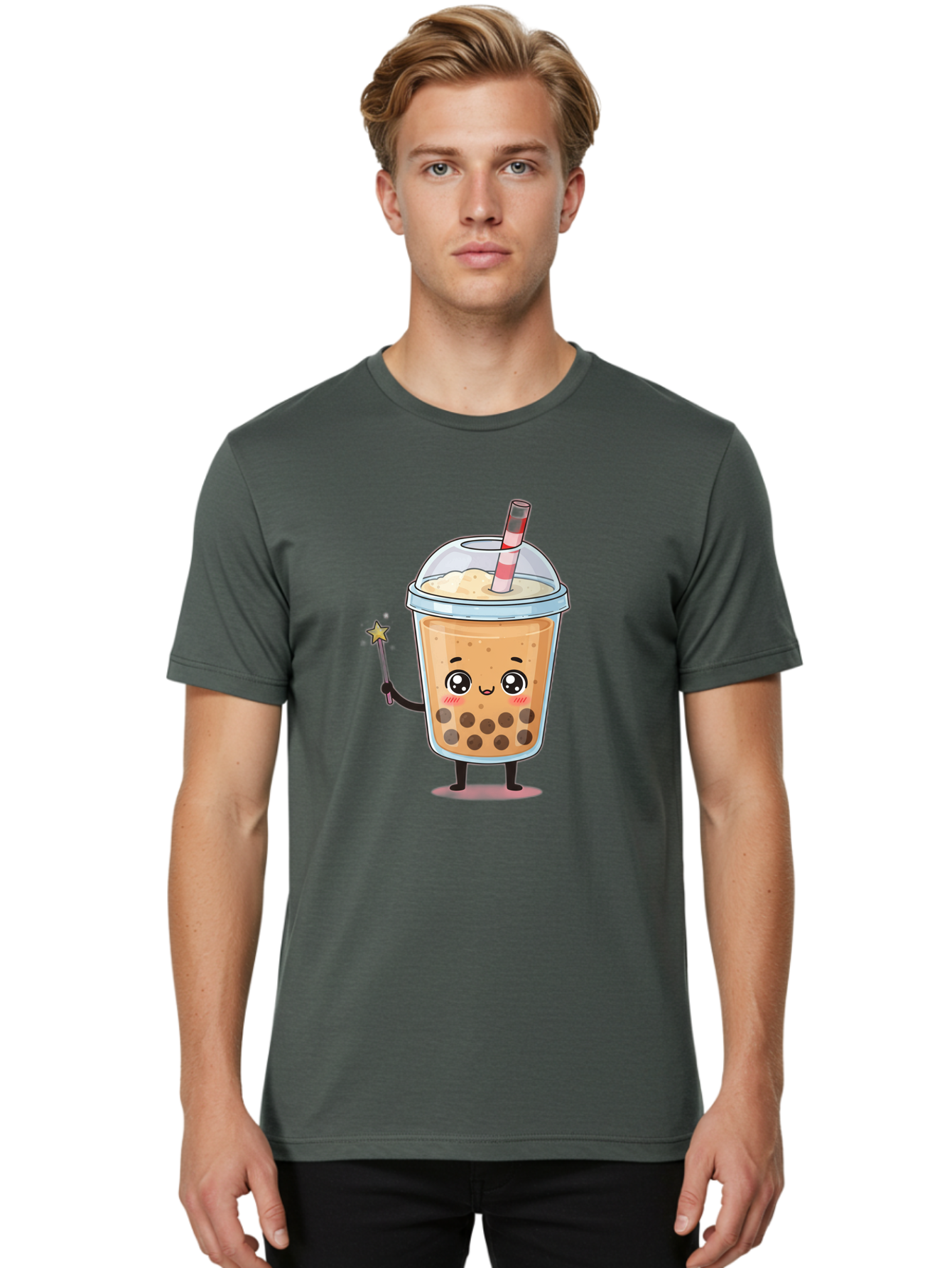 Bubble-Tea-14 Men'S Graphic Tee, 100% Cotton, Comfortable Casual Summer Wear, Machine Washable, Cute Bubble Tea, Cartoon Character, Boba Drink, Magical Wand, Whimsical Design, Adorable Expression, Tea Lover, Animated Beverage, Fantasy Drink, Bac694 16