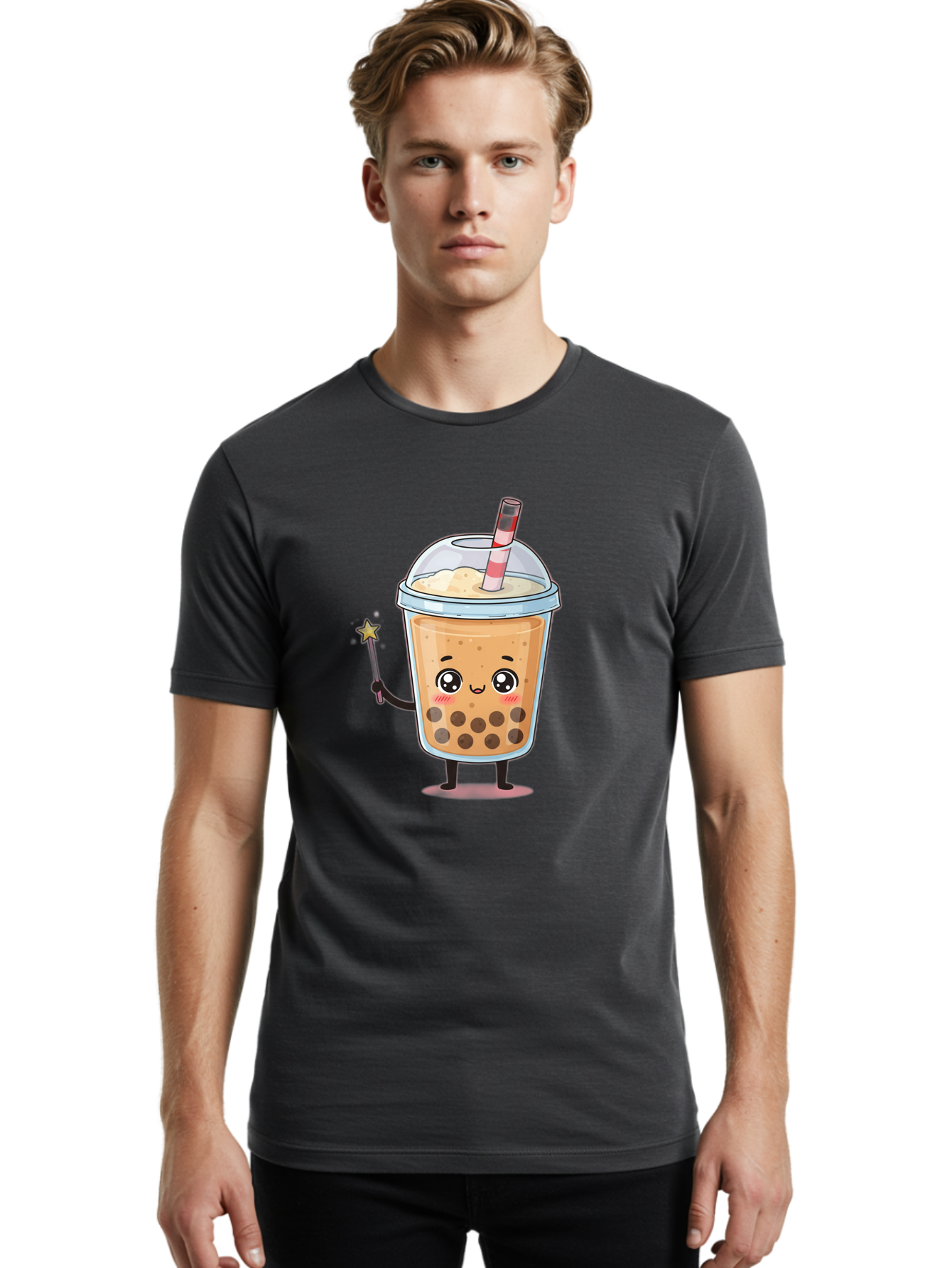 Bubble-Tea-14 Men'S Graphic Tee, 100% Cotton, Comfortable Casual Summer Wear, Machine Washable, Cute Bubble Tea, Cartoon Character, Boba Drink, Magical Wand, Whimsical Design, Adorable Expression, Tea Lover, Animated Beverage, Fantasy Drink, Bac694 28