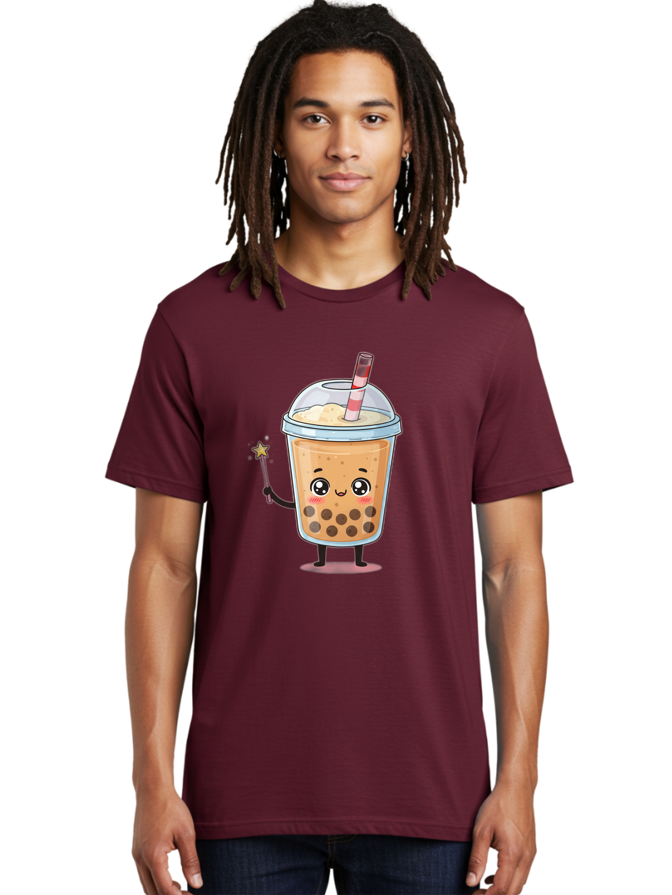 Bubble-Tea-14 Men'S Graphic Tee, 100% Cotton, Comfortable Casual Summer Wear, Machine Washable, Cute Bubble Tea, Cartoon Character, Boba Drink, Magical Wand, Whimsical Design, Adorable Expression, Tea Lover, Animated Beverage, Fantasy Drink, Bac694 24