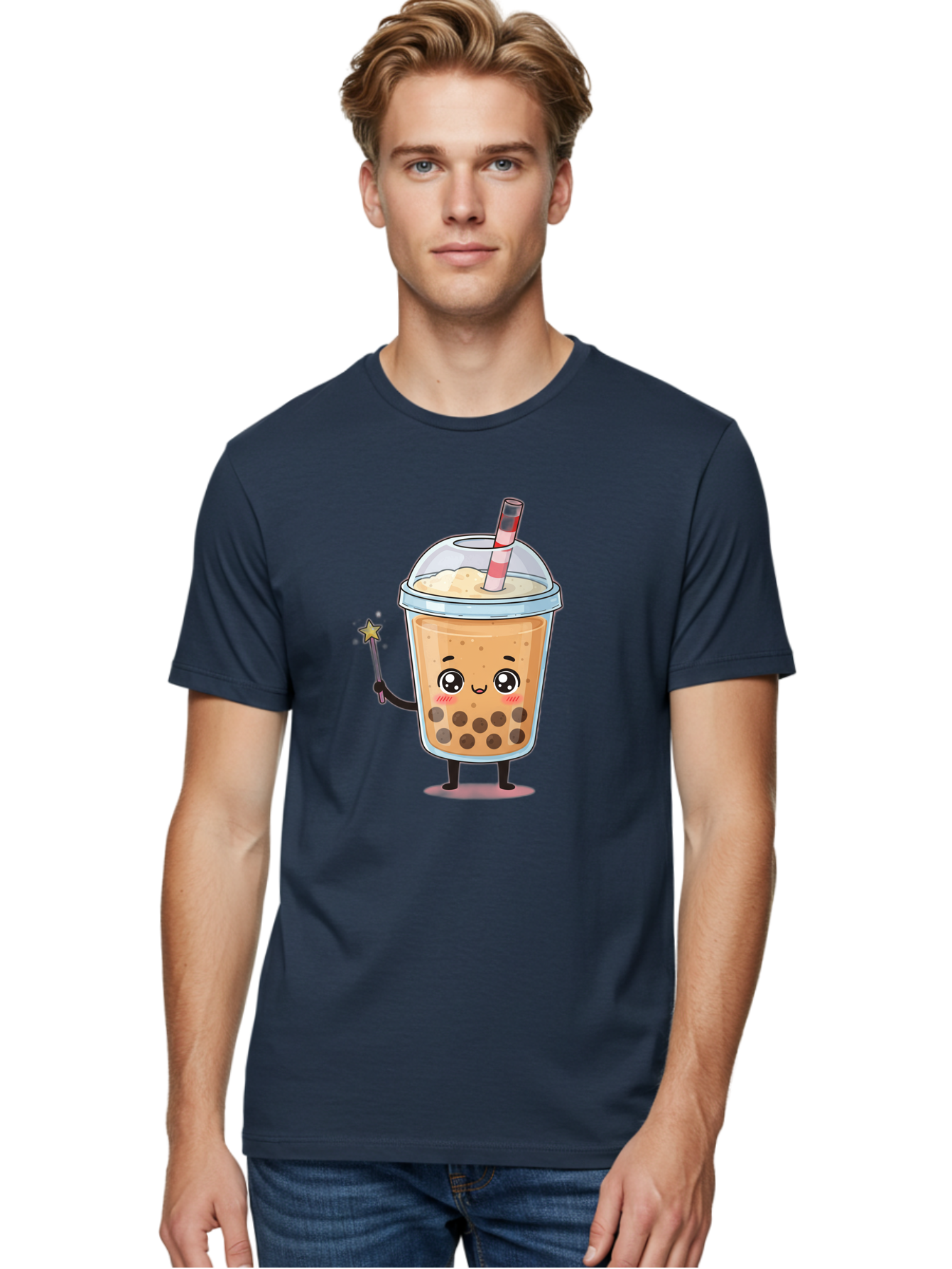 Bubble-Tea-14 Men'S Graphic Tee, 100% Cotton, Comfortable Casual Summer Wear, Machine Washable, Cute Bubble Tea, Cartoon Character, Boba Drink, Magical Wand, Whimsical Design, Adorable Expression, Tea Lover, Animated Beverage, Fantasy Drink, Bac694 25