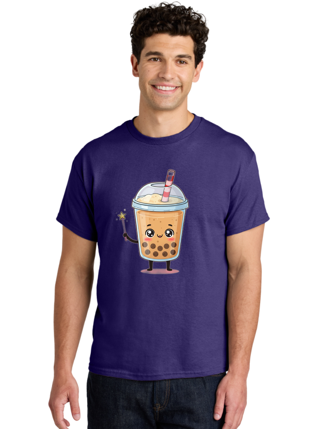 Bubble-Tea-14 Men'S Graphic Tee, 100% Cotton, Comfortable Casual Summer Wear, Machine Washable, Cute Bubble Tea, Cartoon Character, Boba Drink, Magical Wand, Whimsical Design, Adorable Expression, Tea Lover, Animated Beverage, Fantasy Drink, Bac694 27