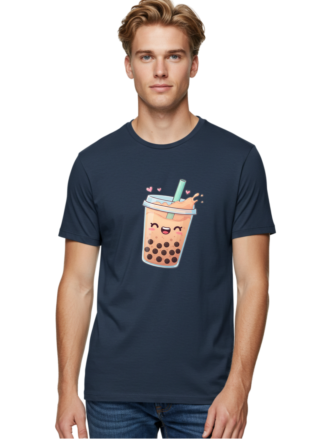 Bubble-Tea-16 Men'S Graphic Tee, 100% Cotton, Comfortable Casual Summer Wear, Machine Washable, Boba Tea, Bubble Tea, Kawaii Drink, Cute Cartoon Beverage, Tea With Boba, Smiling Milk Tea, Adorable Drink, Tea Lover, Boba Love, Refreshing Drink Bac696 17