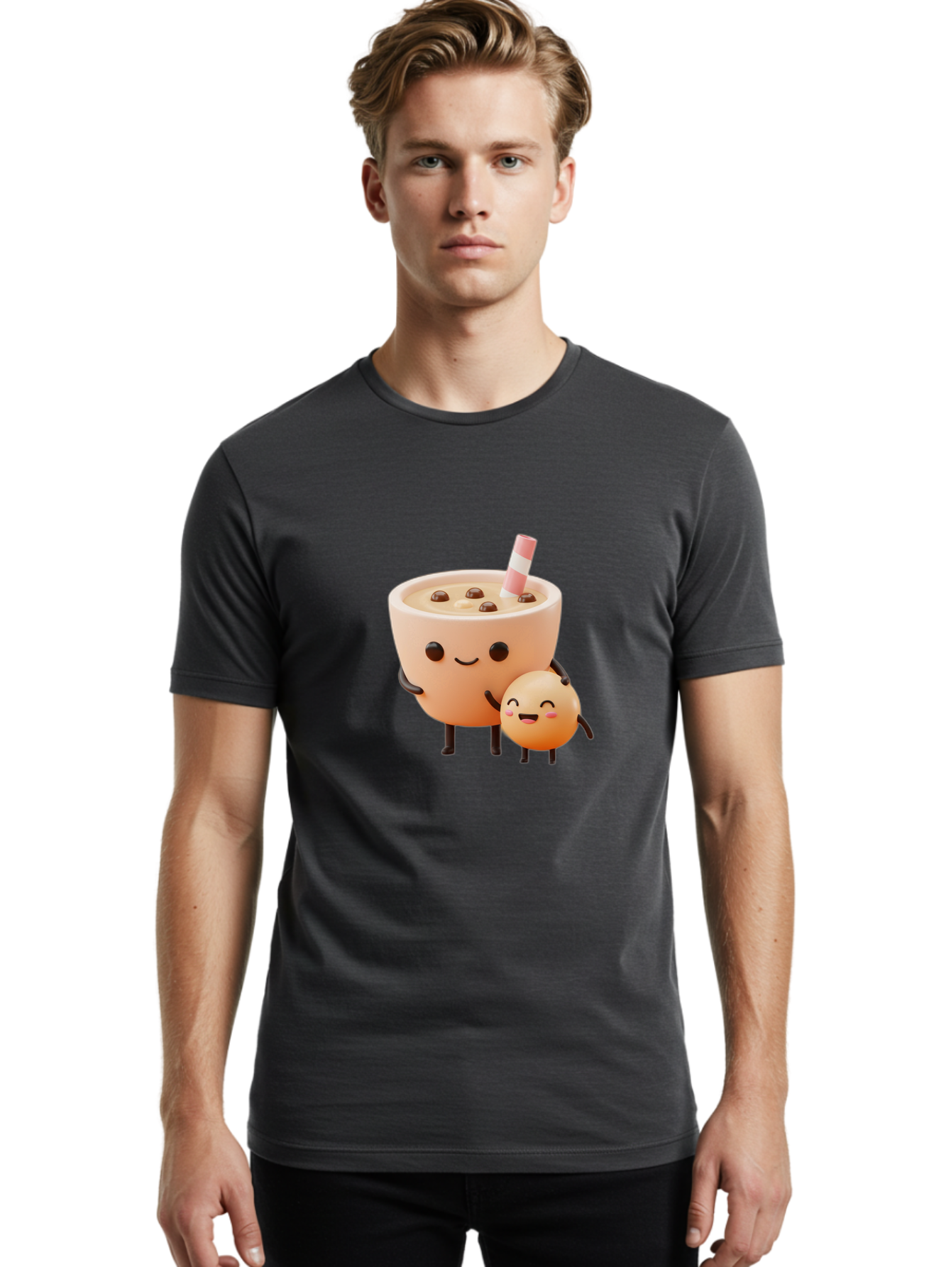 Bubble-Tea-18 Men'S Graphic Tee, 100% Cotton, Comfortable Casual Summer Wear, Machine Washable, Cartoon Boba Tea, Smiling Tea Cup, Boba Friends, Kawaii Characters, Milk Tea, Tapioca Pearls, Adorable Illustration, Funny Bubble Tea Bac698 30