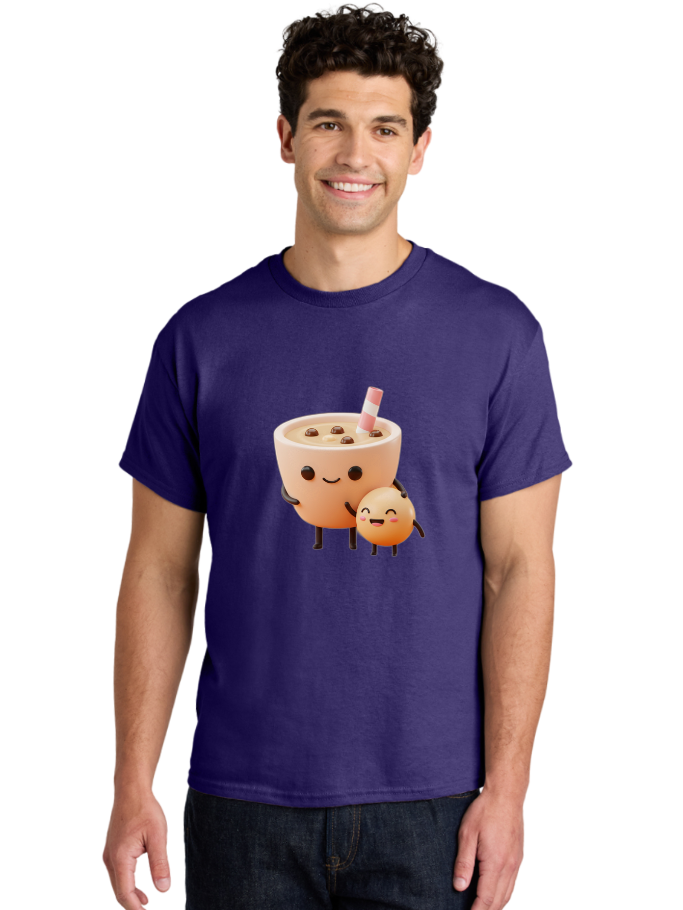 Bubble-Tea-18 Men'S Graphic Tee, 100% Cotton, Comfortable Casual Summer Wear, Machine Washable, Cartoon Boba Tea, Smiling Tea Cup, Boba Friends, Kawaii Characters, Milk Tea, Tapioca Pearls, Adorable Illustration, Funny Bubble Tea Bac698 26