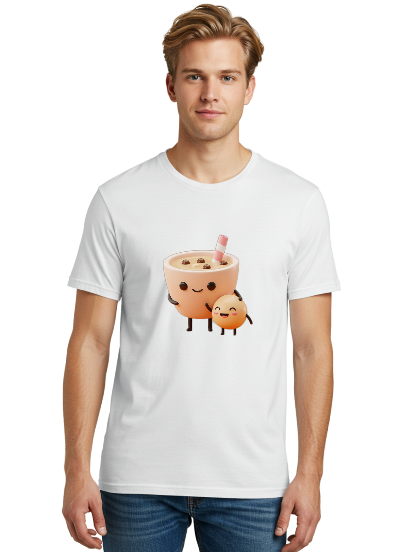 Bubble-Tea-18 Men'S Graphic Tee, 100% Cotton, Comfortable Casual Summer Wear, Machine Washable, Cartoon Boba Tea, Smiling Tea Cup, Boba Friends, Kawaii Characters, Milk Tea, Tapioca Pearls, Adorable Illustration, Funny Bubble Tea Bac698 16