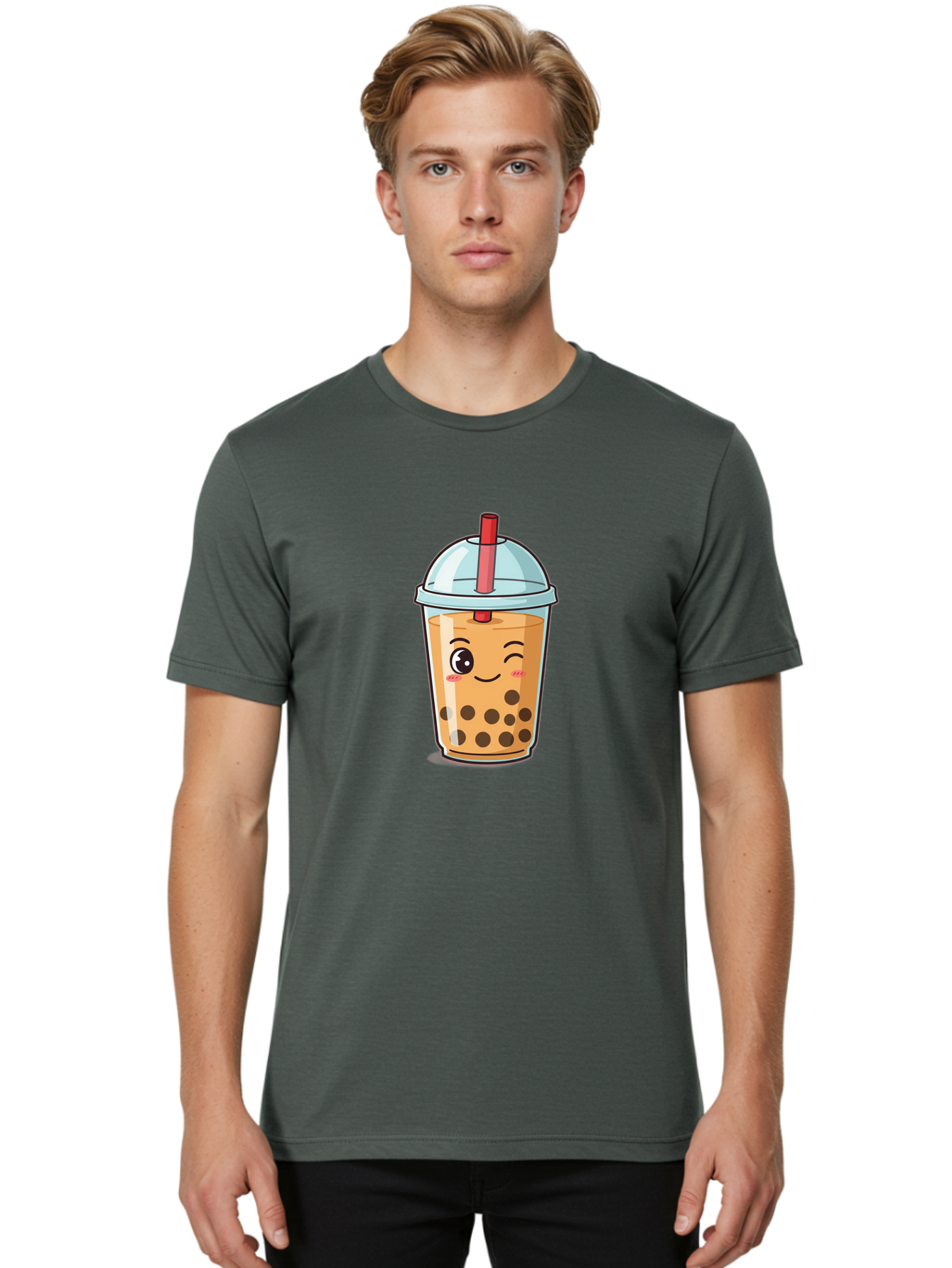 Bubble-Tea-23 Men'S Graphic Tee, 100% Cotton, Comfortable Casual Summer Wear, Machine Washable, Cartoon Boba Tea, Bubble Tea Drink, Animated Beverage, Smiling Face, Winking Eye, Cute Character, Boba Drink, Tea With Boba, Boba Love, Tea Culture Bac704 16