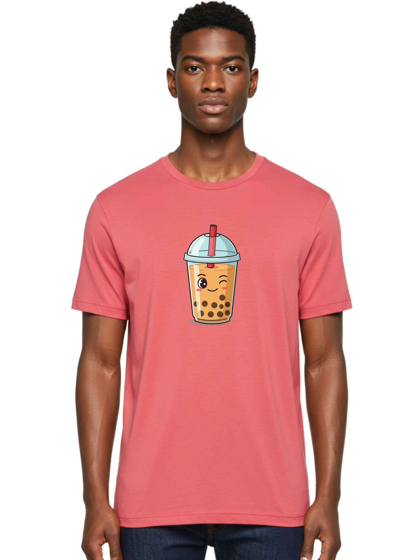 Bubble-Tea-23 Men'S Graphic Tee, 100% Cotton, Comfortable Casual Summer Wear, Machine Washable, Cartoon Boba Tea, Bubble Tea Drink, Animated Beverage, Smiling Face, Winking Eye, Cute Character, Boba Drink, Tea With Boba, Boba Love, Tea Culture Bac704 18