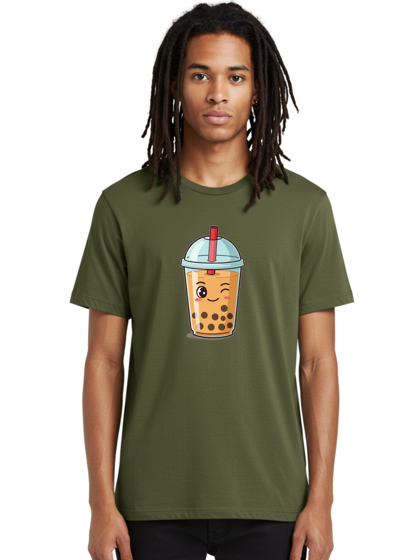 Bubble-Tea-23 Men'S Graphic Tee, 100% Cotton, Comfortable Casual Summer Wear, Machine Washable, Cartoon Boba Tea, Bubble Tea Drink, Animated Beverage, Smiling Face, Winking Eye, Cute Character, Boba Drink, Tea With Boba, Boba Love, Tea Culture Bac704 28