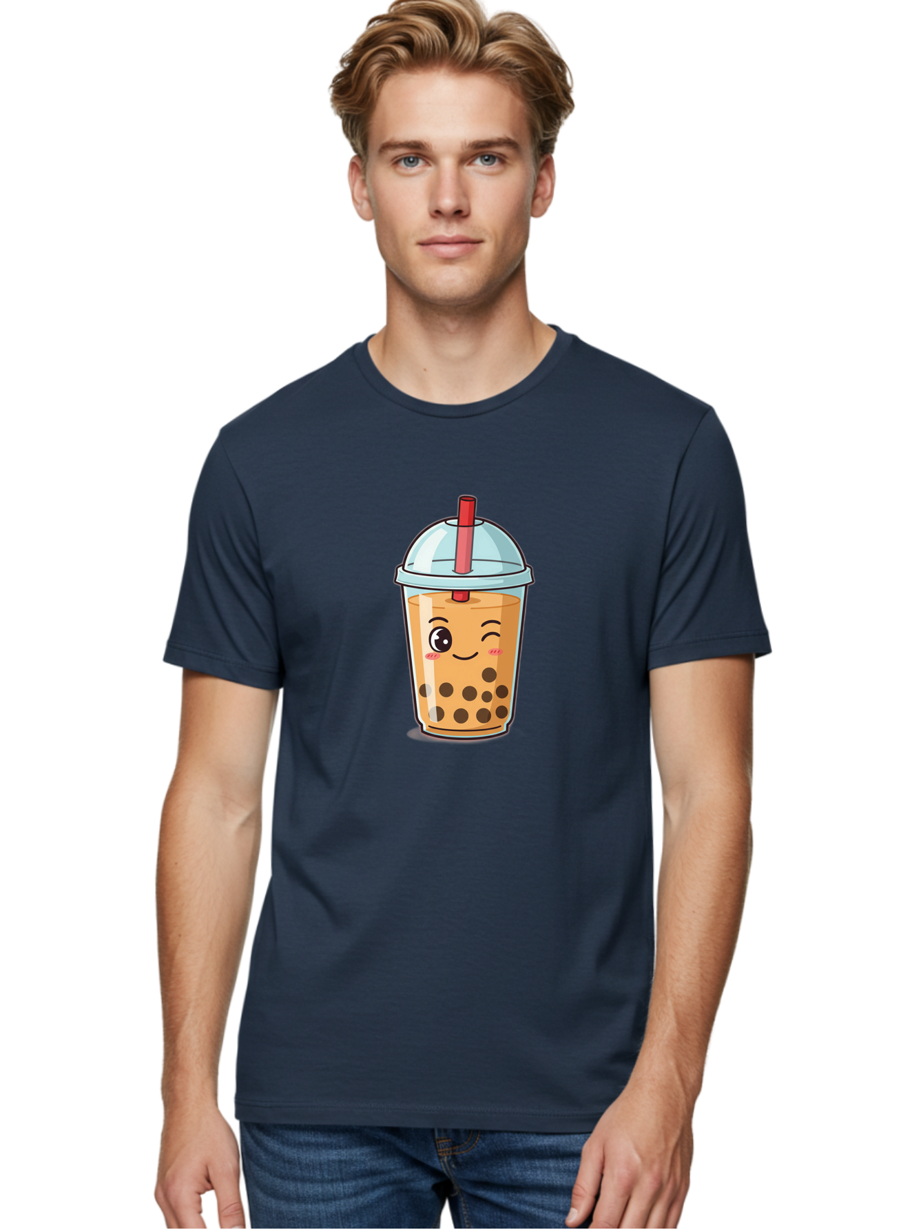 Bubble-Tea-23 Men'S Graphic Tee, 100% Cotton, Comfortable Casual Summer Wear, Machine Washable, Cartoon Boba Tea, Bubble Tea Drink, Animated Beverage, Smiling Face, Winking Eye, Cute Character, Boba Drink, Tea With Boba, Boba Love, Tea Culture Bac704 30