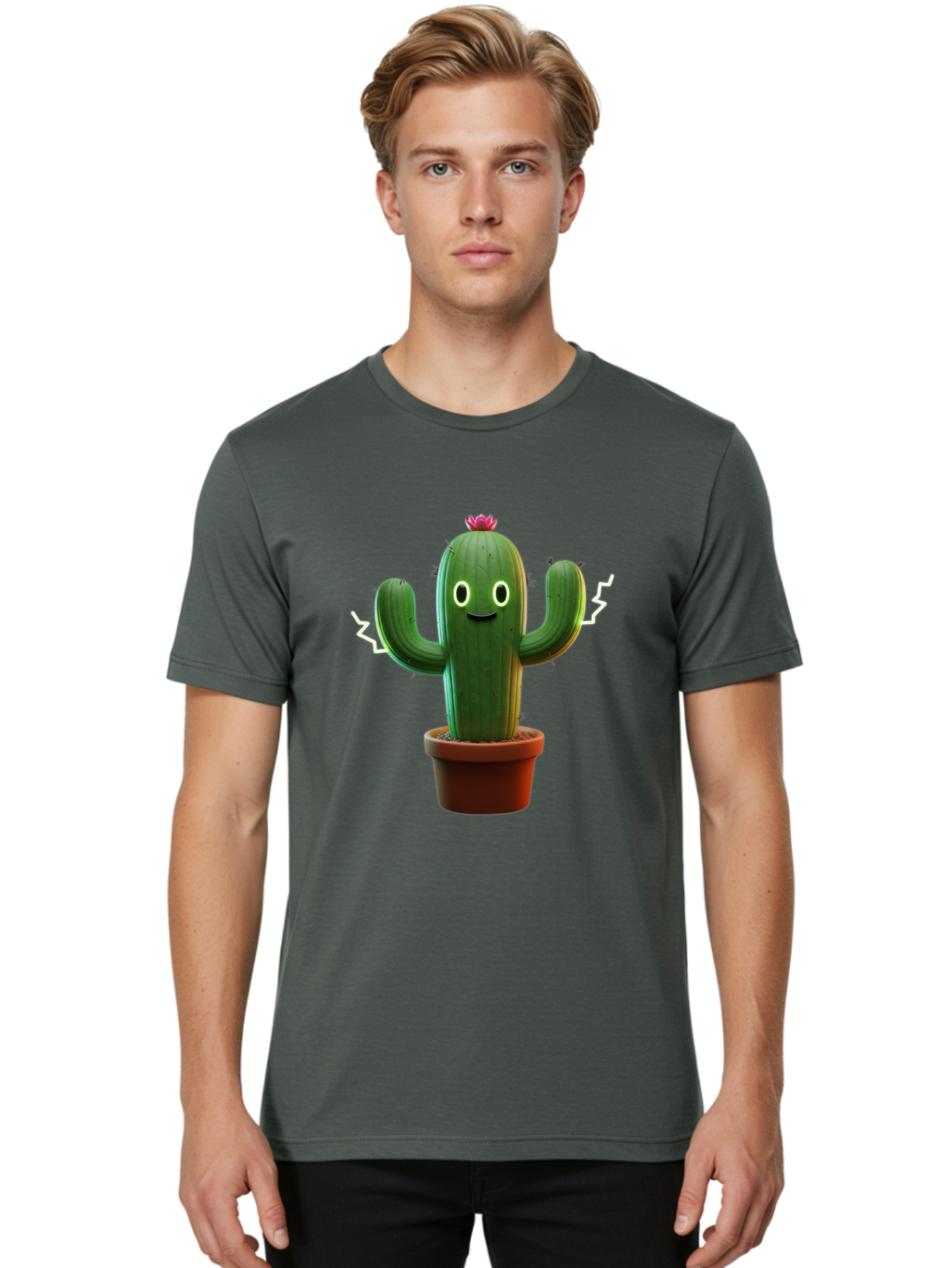 Cactus-6 Men'S Graphic Tee, 100% Cotton, Comfortable Casual Summer Wear, Machine Washable, Cartoon Cactus, Happy Cactus, Cactus Character, Potted Cactus, Desert Plant, Kawaii Cactus, Cactus With Face, Glowing Eyes, Cute Cactus, Funny Cactus Bac728 23