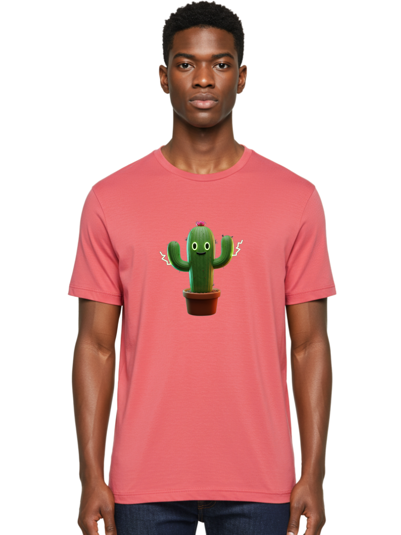 Cactus-6 Men'S Graphic Tee, 100% Cotton, Comfortable Casual Summer Wear, Machine Washable, Cartoon Cactus, Happy Cactus, Cactus Character, Potted Cactus, Desert Plant, Kawaii Cactus, Cactus With Face, Glowing Eyes, Cute Cactus, Funny Cactus Bac728 16