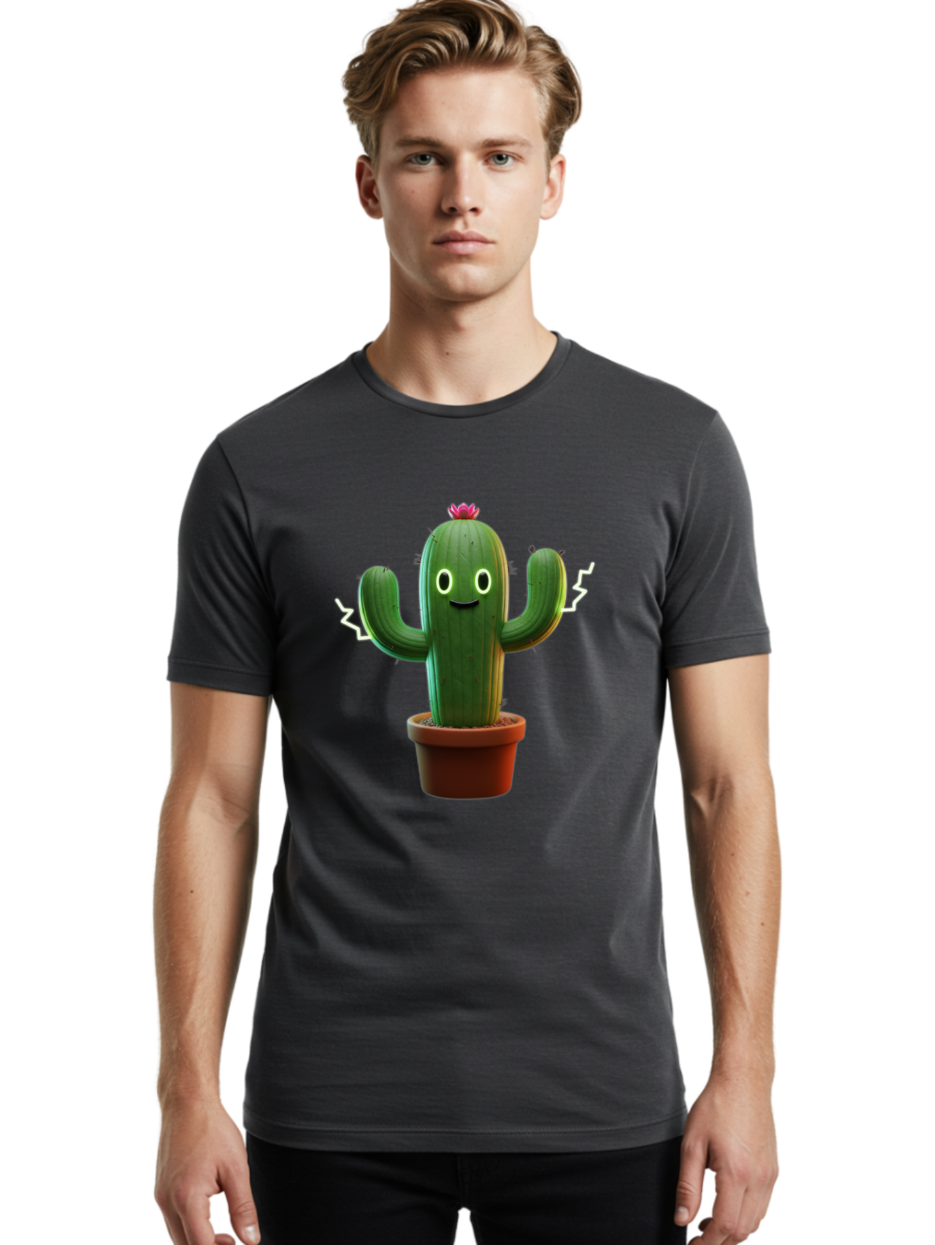 Cactus-6 Men'S Graphic Tee, 100% Cotton, Comfortable Casual Summer Wear, Machine Washable, Cartoon Cactus, Happy Cactus, Cactus Character, Potted Cactus, Desert Plant, Kawaii Cactus, Cactus With Face, Glowing Eyes, Cute Cactus, Funny Cactus Bac728 26