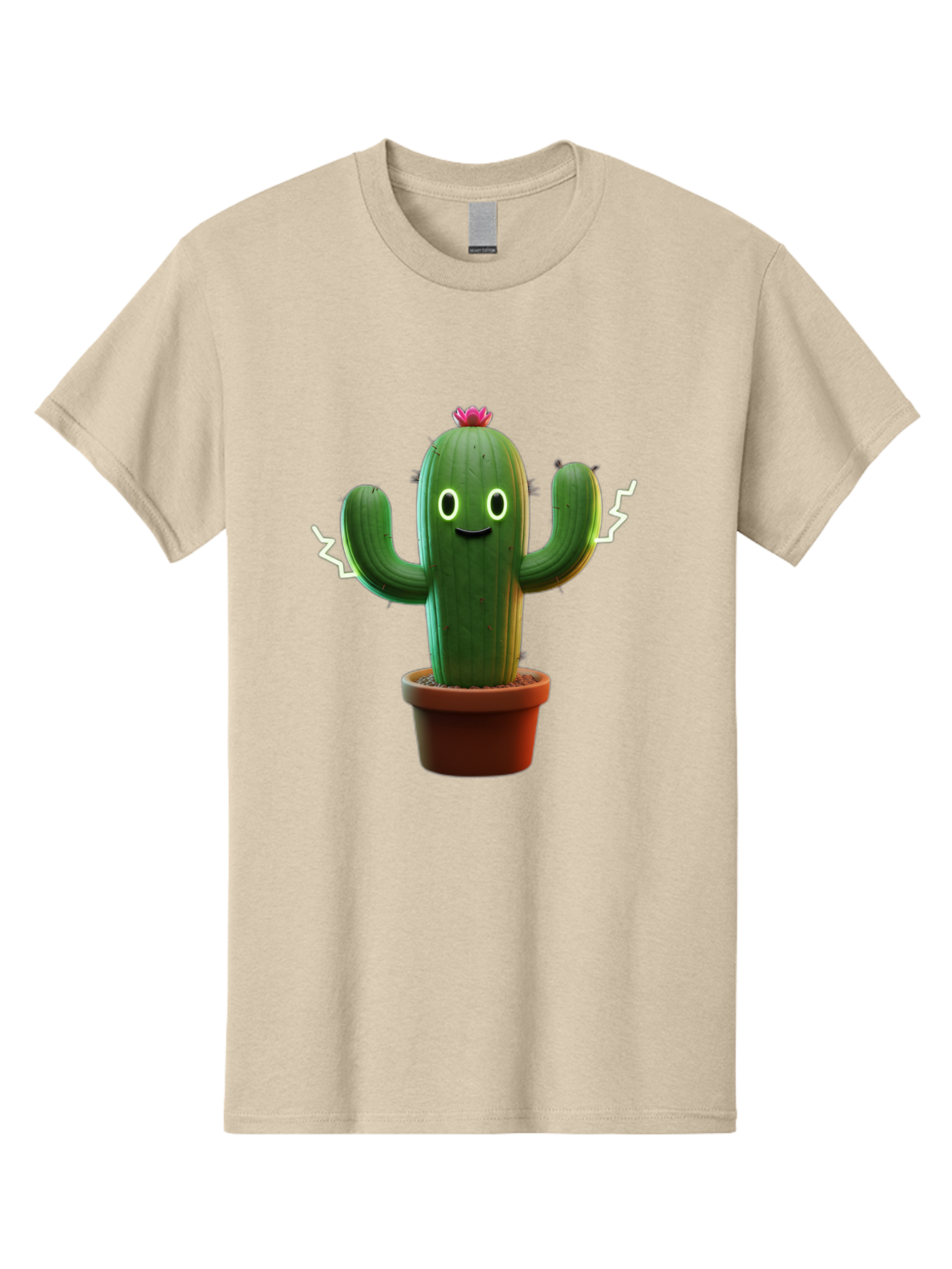 Cactus-6 Men'S Graphic Tee, 100% Cotton, Comfortable Casual Summer Wear, Machine Washable, Cartoon Cactus, Happy Cactus, Cactus Character, Potted Cactus, Desert Plant, Kawaii Cactus, Cactus With Face, Glowing Eyes, Cute Cactus, Funny Cactus Bac728 6
