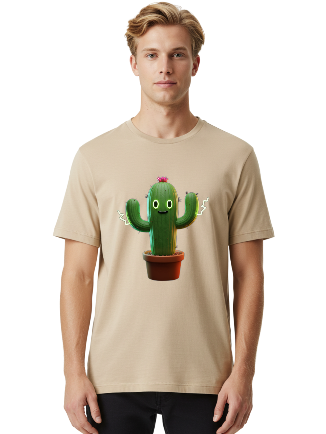 Cactus-6 Men'S Graphic Tee, 100% Cotton, Comfortable Casual Summer Wear, Machine Washable, Cartoon Cactus, Happy Cactus, Cactus Character, Potted Cactus, Desert Plant, Kawaii Cactus, Cactus With Face, Glowing Eyes, Cute Cactus, Funny Cactus Bac728 21