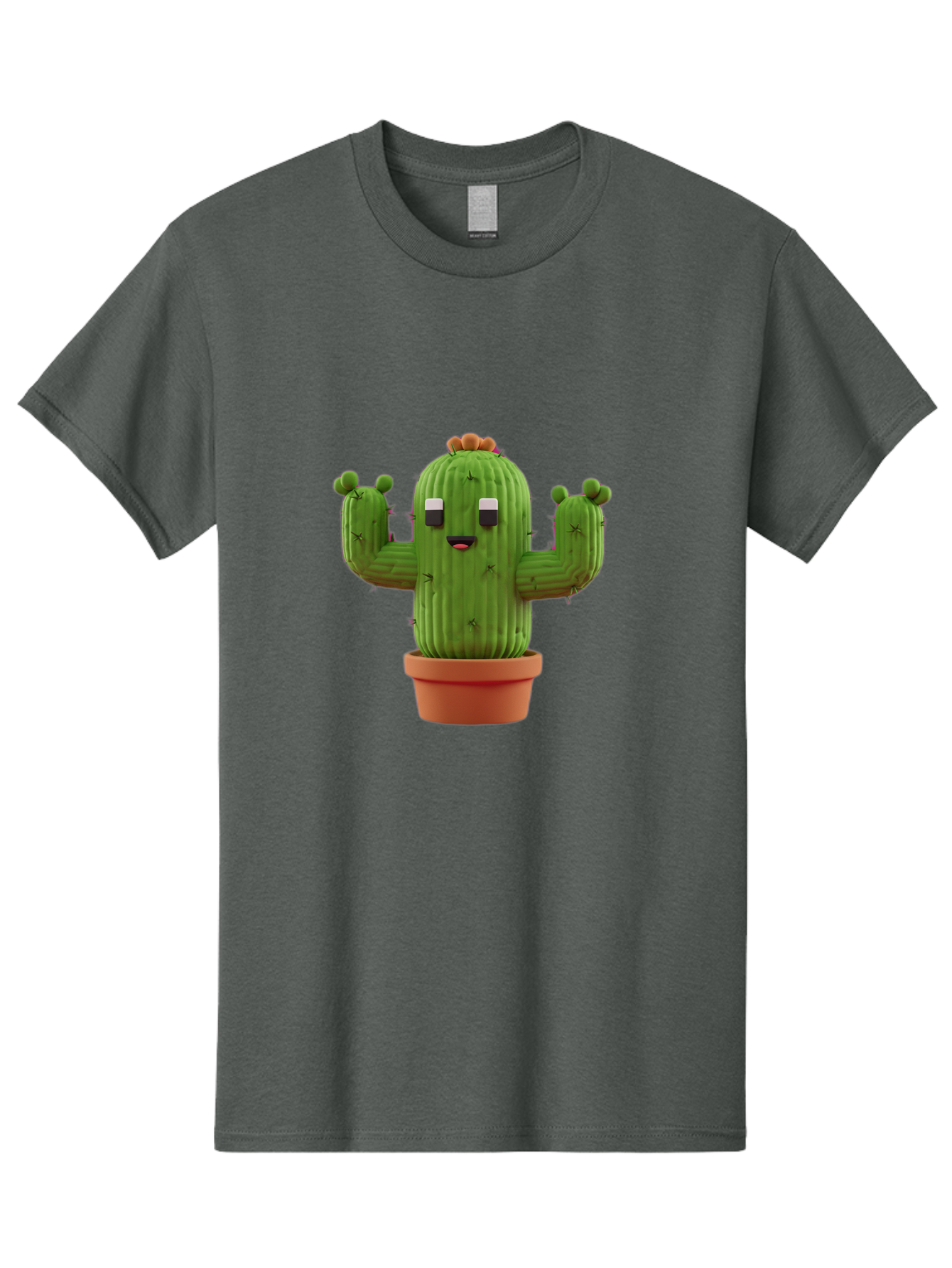 Cactus-Character-1 Men'S Graphic Tee, 100% Cotton, Comfortable Casual Summer Wear, Machine Washable, Cartoon Cactus, Potted Plant, Green Succulent, Anthropomorphic Character, Funny Face, 3D Illustration, Cute Design, Quirky Character, Bac733 4