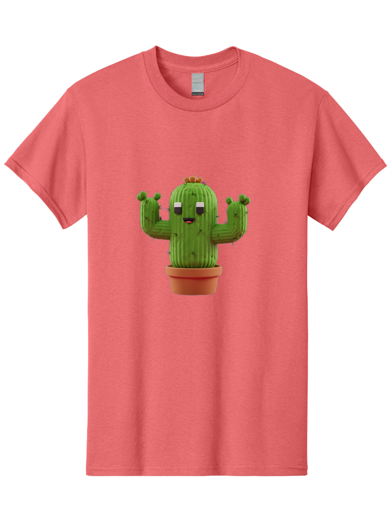 Cactus-Character-1 Men'S Graphic Tee, 100% Cotton, Comfortable Casual Summer Wear, Machine Washable, Cartoon Cactus, Potted Plant, Green Succulent, Anthropomorphic Character, Funny Face, 3D Illustration, Cute Design, Quirky Character, Bac733 15