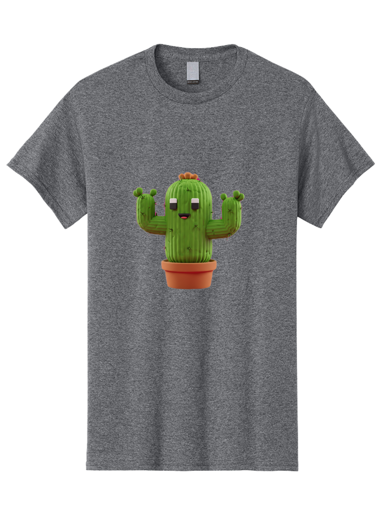 Cactus-Character-1 Men'S Graphic Tee, 100% Cotton, Comfortable Casual Summer Wear, Machine Washable, Cartoon Cactus, Potted Plant, Green Succulent, Anthropomorphic Character, Funny Face, 3D Illustration, Cute Design, Quirky Character, Bac733 11