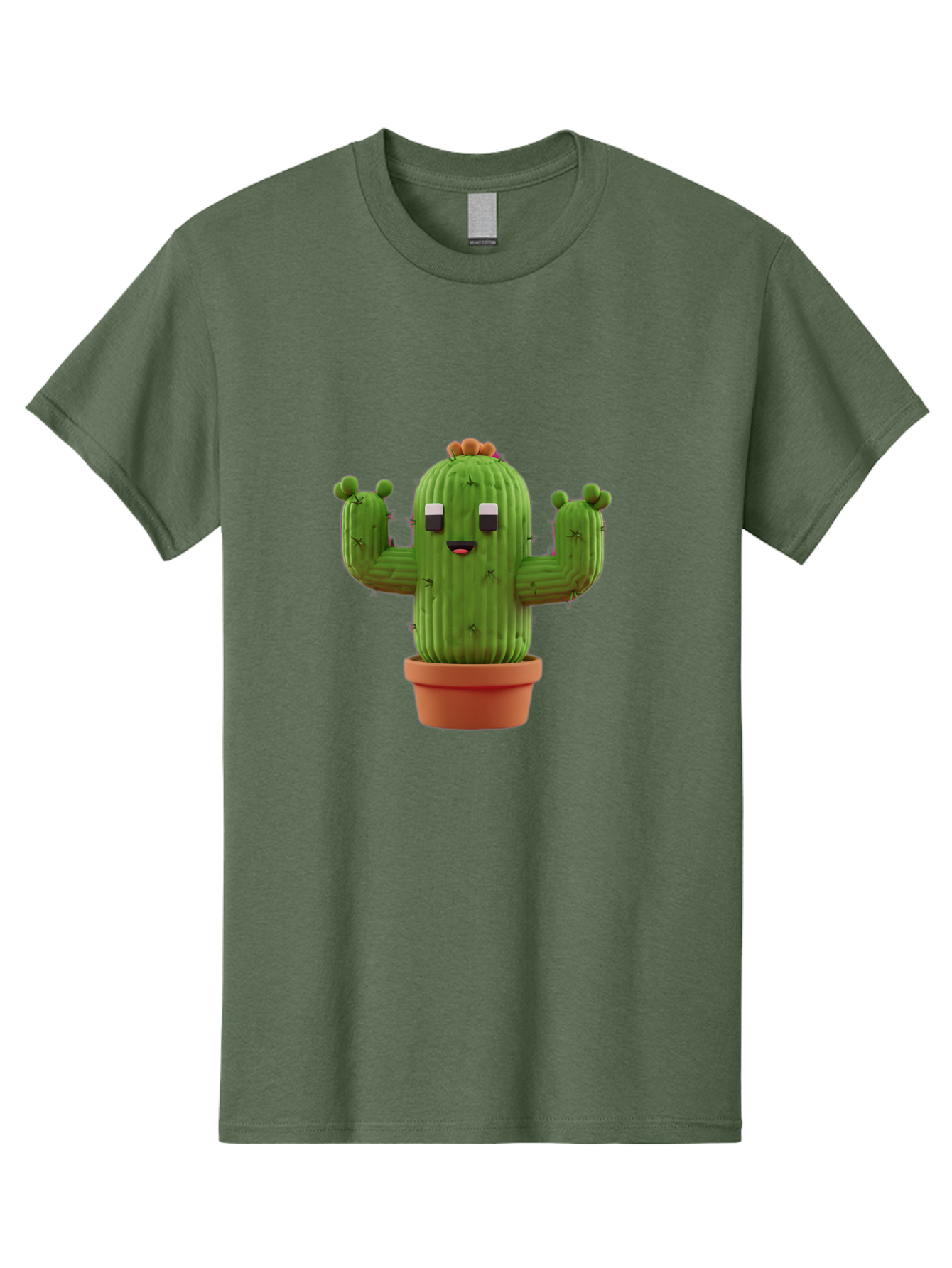 Cactus-Character-1 Men'S Graphic Tee, 100% Cotton, Comfortable Casual Summer Wear, Machine Washable, Cartoon Cactus, Potted Plant, Green Succulent, Anthropomorphic Character, Funny Face, 3D Illustration, Cute Design, Quirky Character, Bac733 3