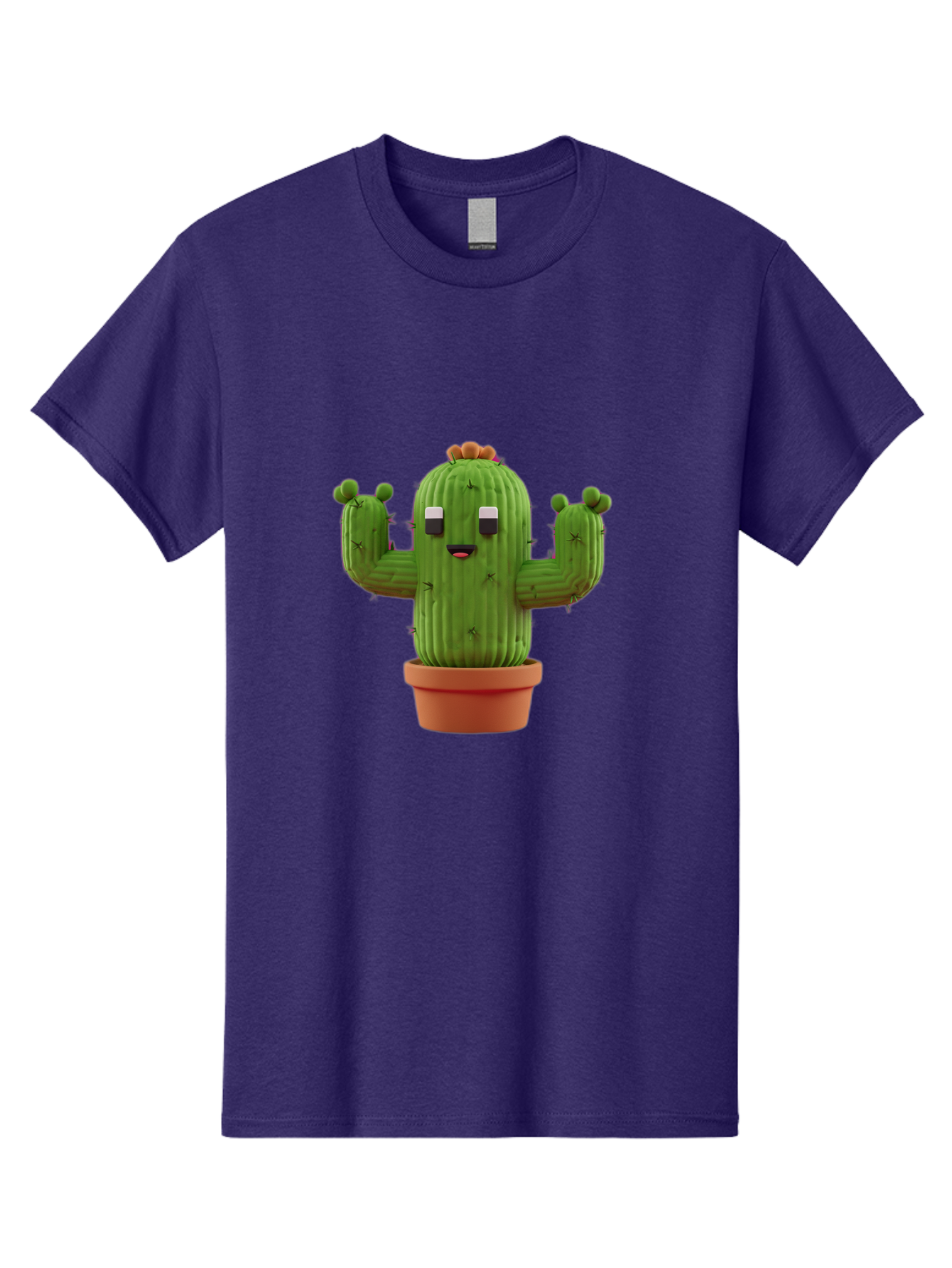 Cactus-Character-1 Men'S Graphic Tee, 100% Cotton, Comfortable Casual Summer Wear, Machine Washable, Cartoon Cactus, Potted Plant, Green Succulent, Anthropomorphic Character, Funny Face, 3D Illustration, Cute Design, Quirky Character, Bac733 14