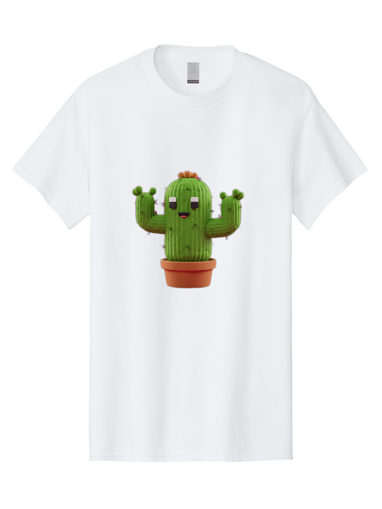 Cactus-Character-1 Men'S Graphic Tee, 100% Cotton, Comfortable Casual Summer Wear, Machine Washable, Cartoon Cactus, Potted Plant, Green Succulent, Anthropomorphic Character, Funny Face, 3D Illustration, Cute Design, Quirky Character, Bac733 10