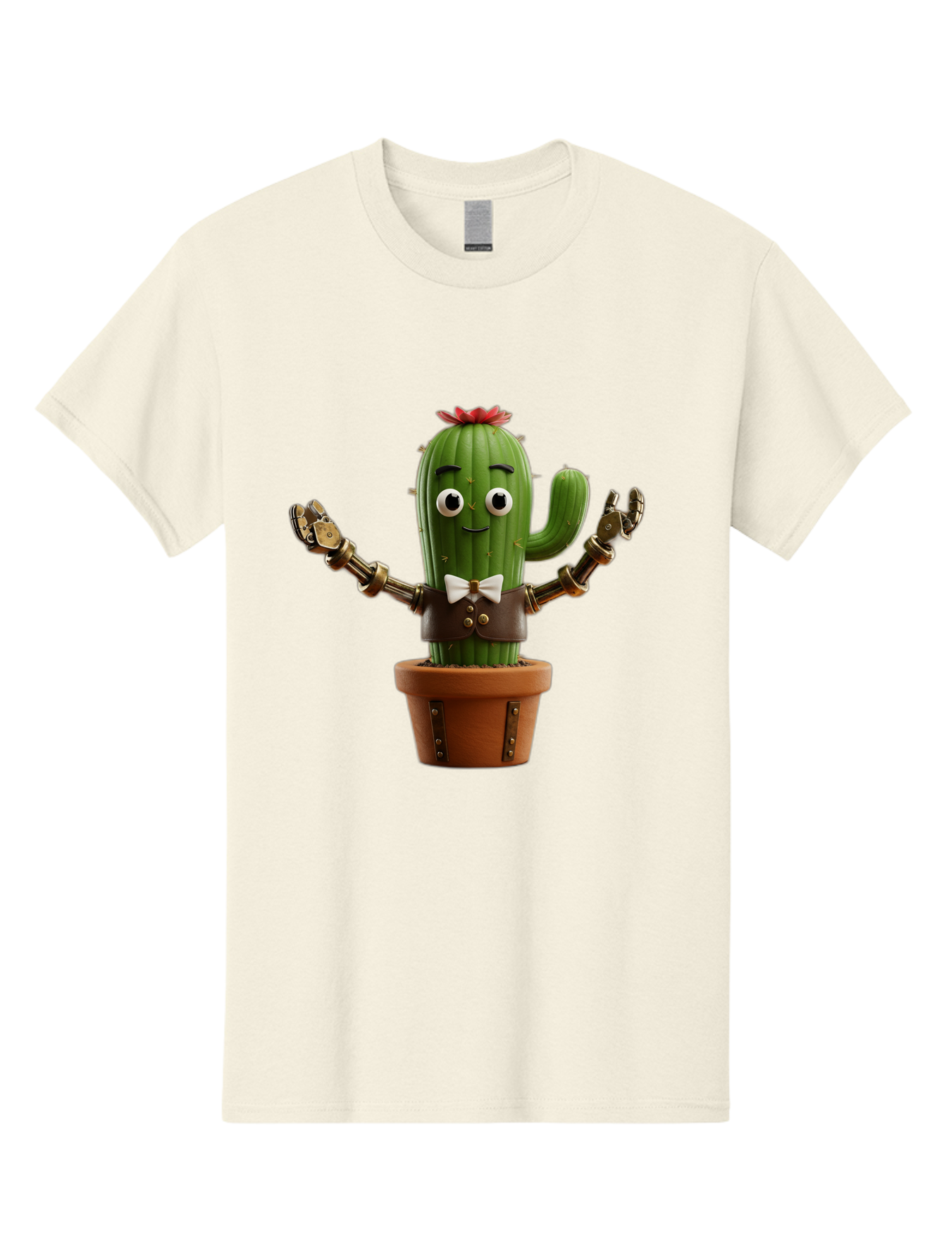 Cactus-Character-2 Men'S Graphic Tee, 100% Cotton, Comfortable Casual Summer Wear, Machine Washable, Cartoon Cactus, Robotic Arms, Potted Plant, Funny Character, Cute Design, Animated Character, Cactus In Pot, Robot Cactus, Comedic Relief, Bac734 3