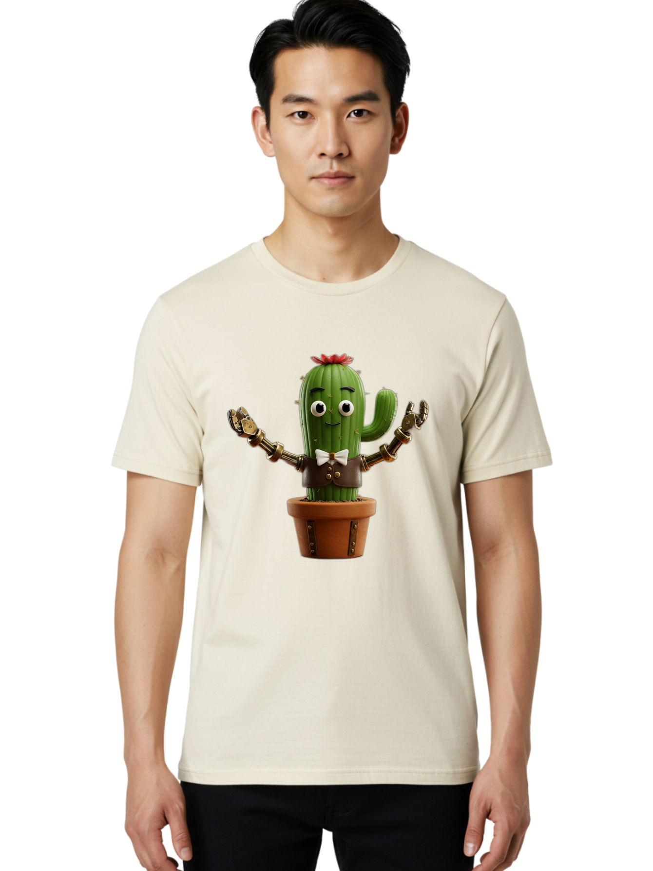 Cactus-Character-2 Men'S Graphic Tee, 100% Cotton, Comfortable Casual Summer Wear, Machine Washable, Cartoon Cactus, Robotic Arms, Potted Plant, Funny Character, Cute Design, Animated Character, Cactus In Pot, Robot Cactus, Comedic Relief, Bac734 18