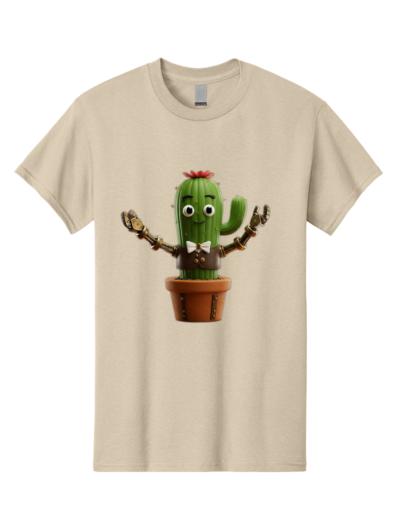 Cactus-Character-2 Men'S Graphic Tee, 100% Cotton, Comfortable Casual Summer Wear, Machine Washable, Cartoon Cactus, Robotic Arms, Potted Plant, Funny Character, Cute Design, Animated Character, Cactus In Pot, Robot Cactus, Comedic Relief, Bac734 11
