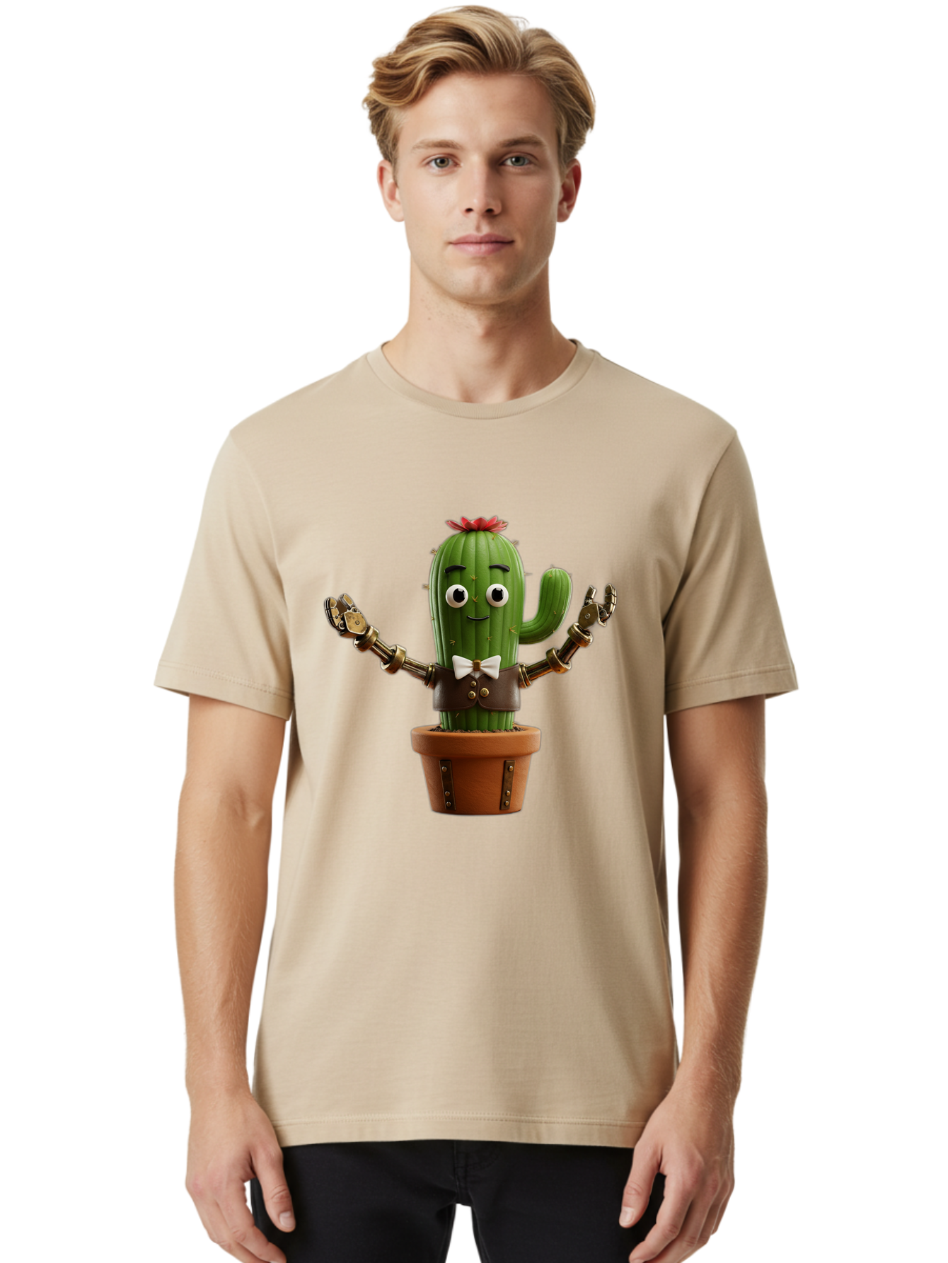 Cactus-Character-2 Men'S Graphic Tee, 100% Cotton, Comfortable Casual Summer Wear, Machine Washable, Cartoon Cactus, Robotic Arms, Potted Plant, Funny Character, Cute Design, Animated Character, Cactus In Pot, Robot Cactus, Comedic Relief, Bac734 26