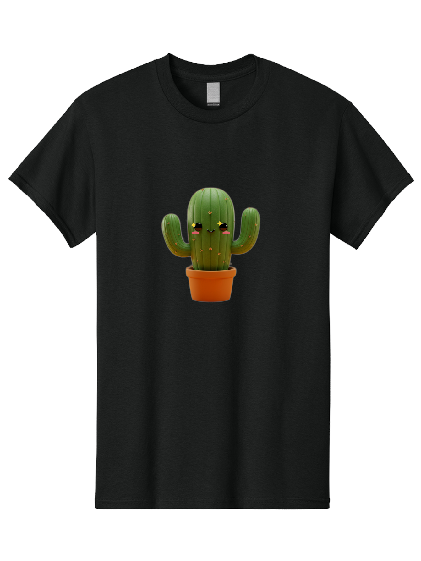 Cactus-In-Pot-2 Men'S Graphic Tee, 100% Cotton, Comfortable Casual Summer Wear, Machine Washable, Cartoon Cactus, Kawaii Cactus, Cactus In Pot, Cute Desert Plant, Funny Face, Quirky Character, Yellow Stars, Rosy Cheeks, Digital Art, Fun Design Bac745 11