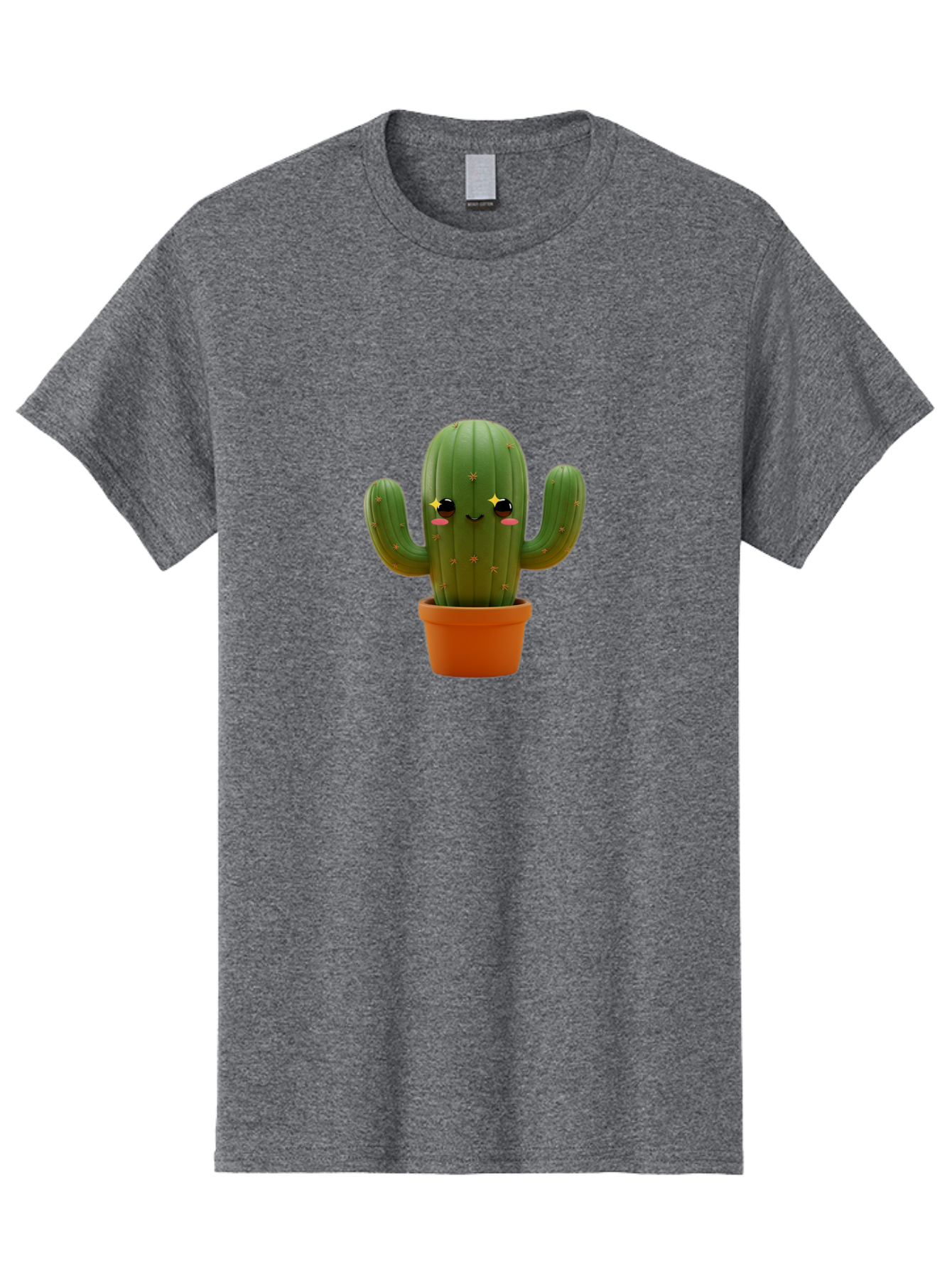 Cactus-In-Pot-2 Men'S Graphic Tee, 100% Cotton, Comfortable Casual Summer Wear, Machine Washable, Cartoon Cactus, Kawaii Cactus, Cactus In Pot, Cute Desert Plant, Funny Face, Quirky Character, Yellow Stars, Rosy Cheeks, Digital Art, Fun Design Bac745 6