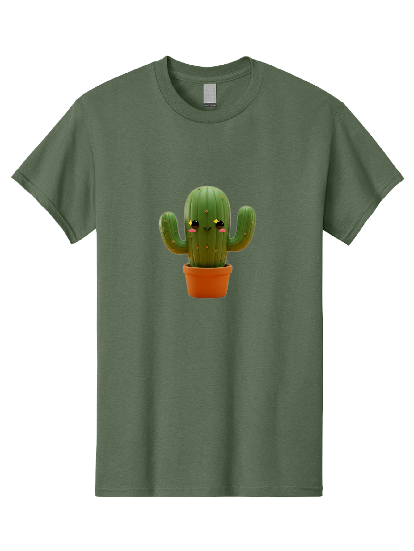 Cactus-In-Pot-2 Men'S Graphic Tee, 100% Cotton, Comfortable Casual Summer Wear, Machine Washable, Cartoon Cactus, Kawaii Cactus, Cactus In Pot, Cute Desert Plant, Funny Face, Quirky Character, Yellow Stars, Rosy Cheeks, Digital Art, Fun Design Bac745 1