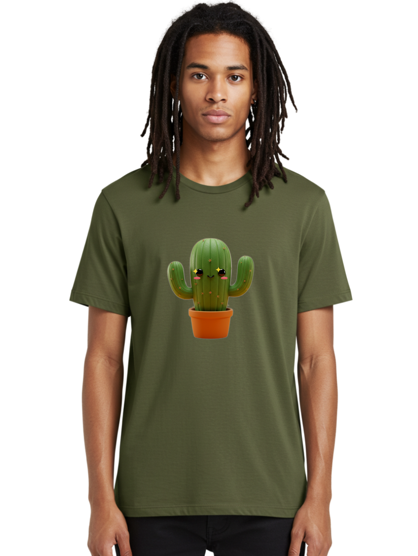 Cactus-In-Pot-2 Men'S Graphic Tee, 100% Cotton, Comfortable Casual Summer Wear, Machine Washable, Cartoon Cactus, Kawaii Cactus, Cactus In Pot, Cute Desert Plant, Funny Face, Quirky Character, Yellow Stars, Rosy Cheeks, Digital Art, Fun Design Bac745 16