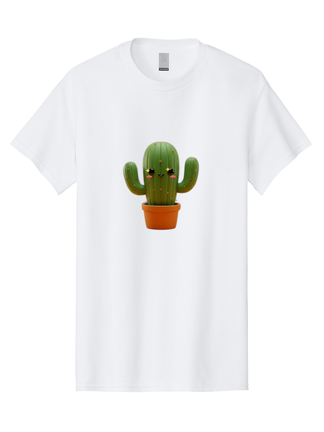 Cactus-In-Pot-2 Men'S Graphic Tee, 100% Cotton, Comfortable Casual Summer Wear, Machine Washable, Cartoon Cactus, Kawaii Cactus, Cactus In Pot, Cute Desert Plant, Funny Face, Quirky Character, Yellow Stars, Rosy Cheeks, Digital Art, Fun Design Bac745 14