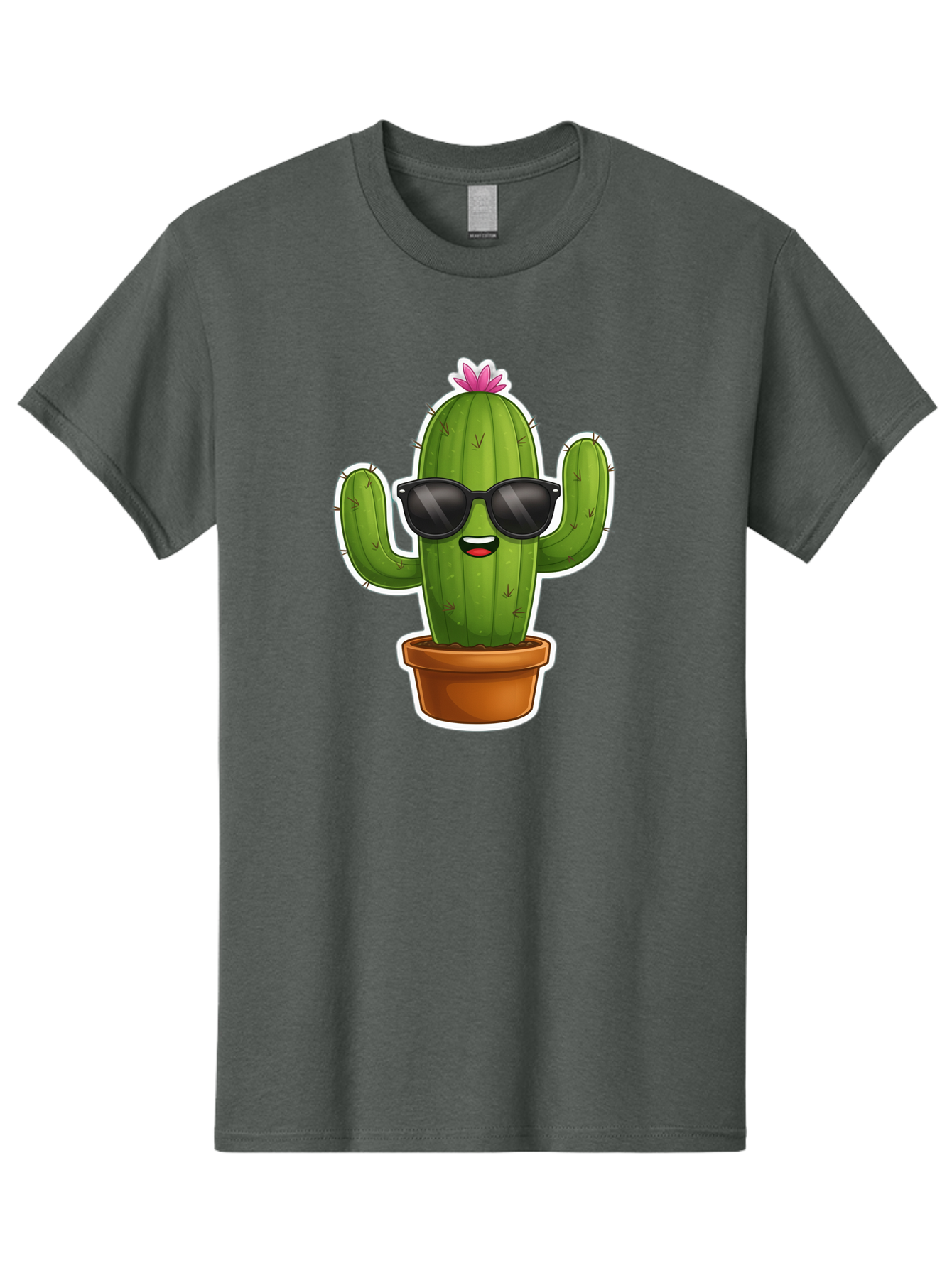 Cactus-In-Sunglasses Men'S Graphic Tee, 100% Cotton, Comfortable Casual Summer Wear, Machine Washable, Cartoon Cactus, Sunglasses, Cool Cactus, Potted Plant, Desert Humor, Fun Character, Quirky Illustration, Cactus Love, Trendy Graphics Bac752 3
